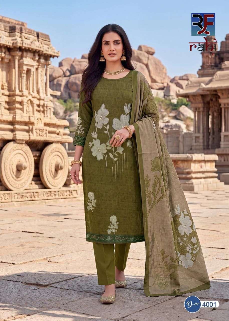 RAHI FAB RISING SILVER VOL 4 COTTON FANCY PRINTED WITH WORK SUIT