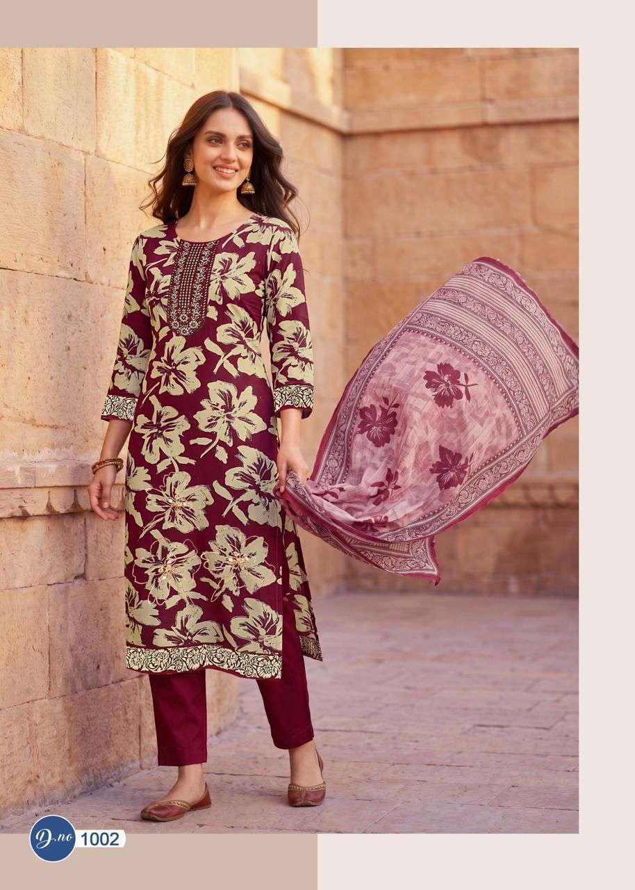 RAHI FAB RUBY ROSE VOL 1 COTTON PRINTED WITH FANCY WORK SUIT