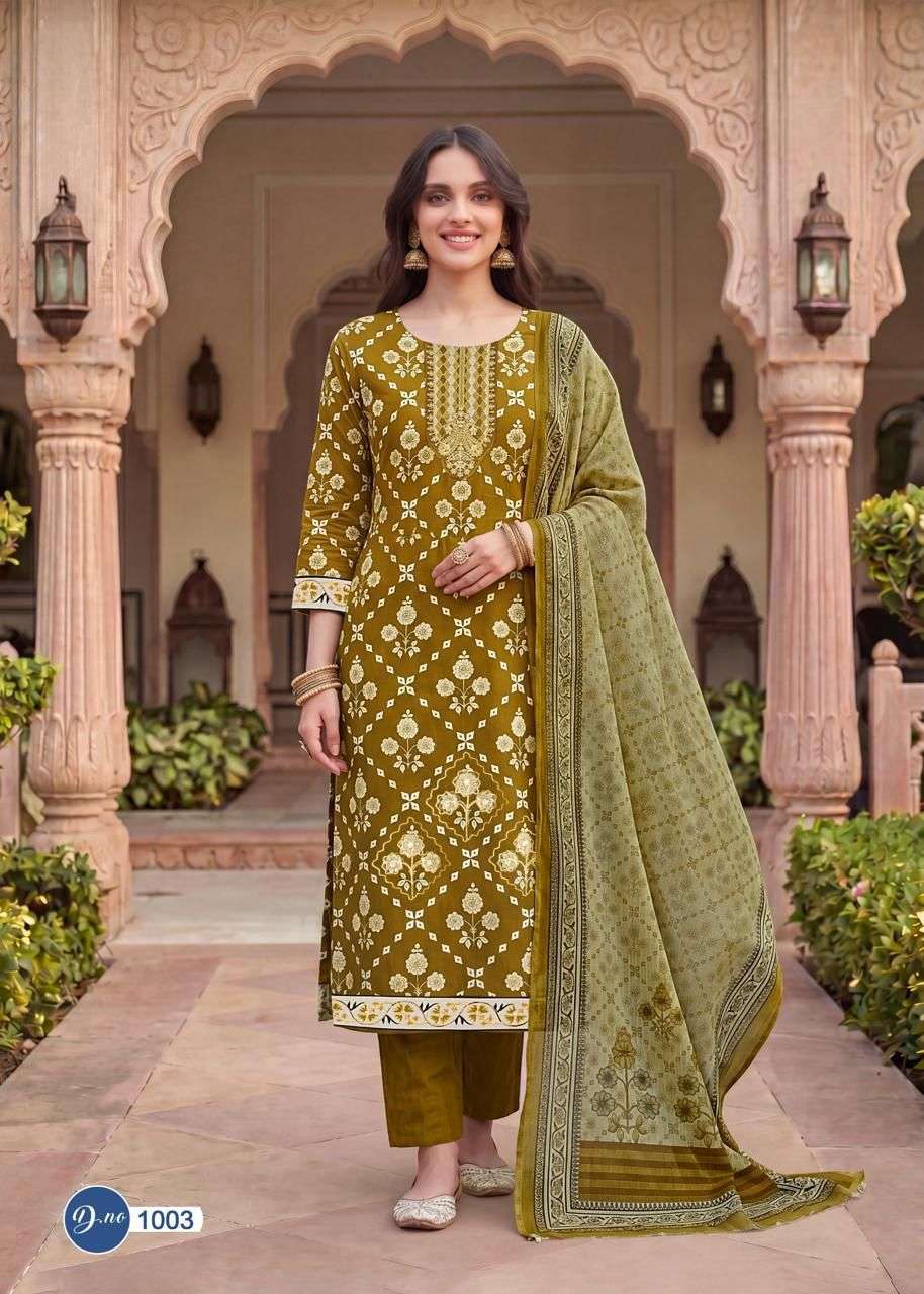 RAHI FAB RUBY ROSE VOL 1 COTTON PRINTED WITH FANCY WORK SUIT