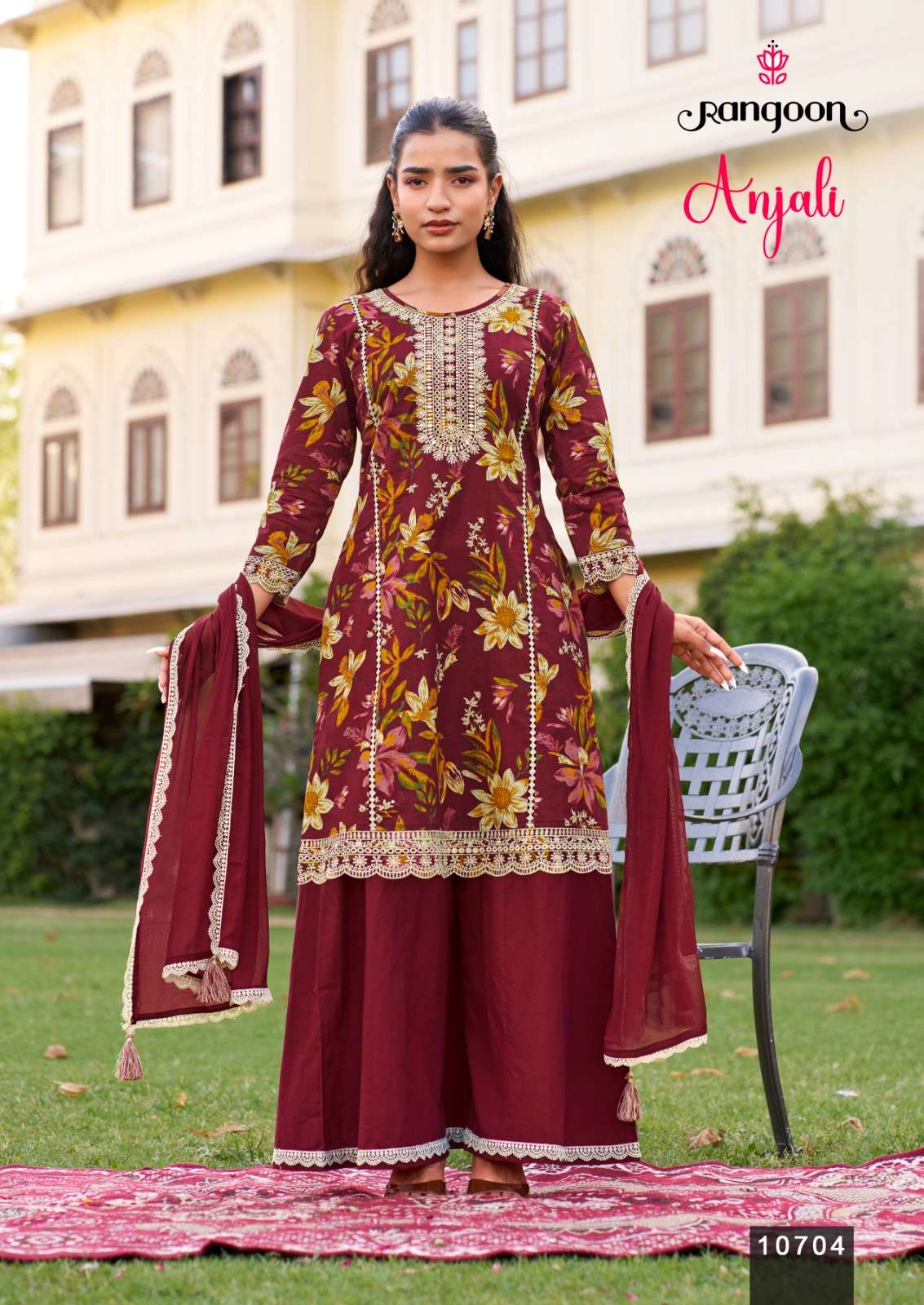 RANGOON ANJALI COTTON PRINT WITH EMBROIDERY WORK FESTIVE WEAR LADIES SUIT