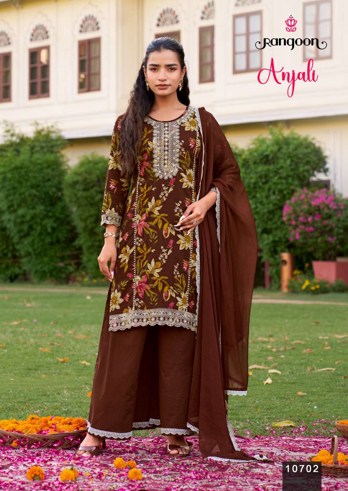 RANGOON ANJALI COTTON PRINT WITH EMBROIDERY WORK FESTIVE WEAR LADIES SUIT