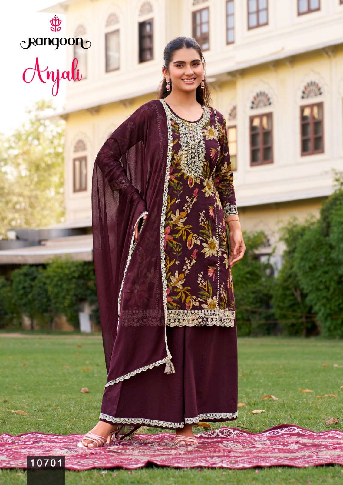 RANGOON ANJALI COTTON PRINT WITH EMBROIDERY WORK FESTIVE WEAR LADIES SUIT
