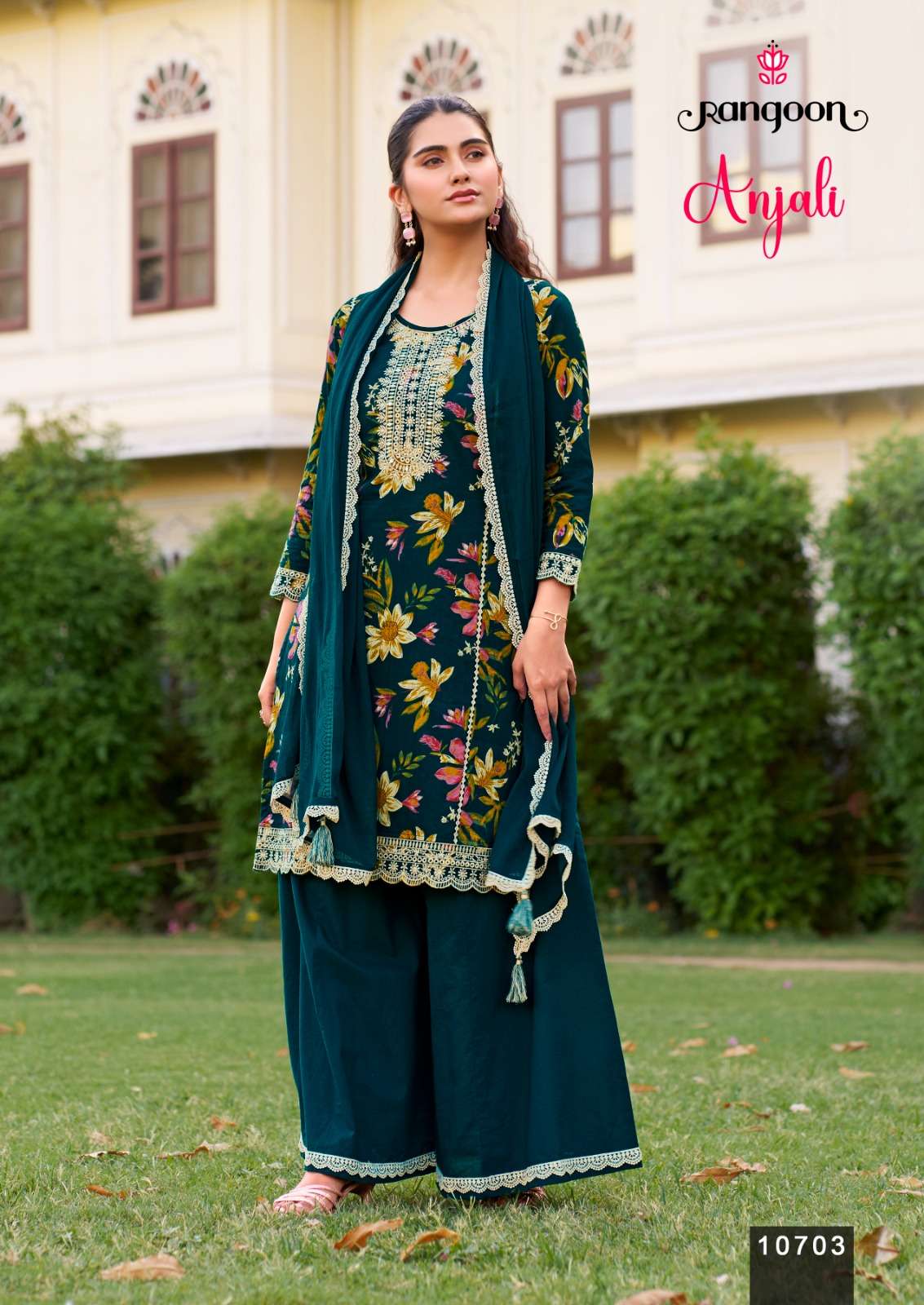RANGOON ANJALI COTTON PRINT WITH EMBROIDERY WORK FESTIVE WEAR LADIES SUIT