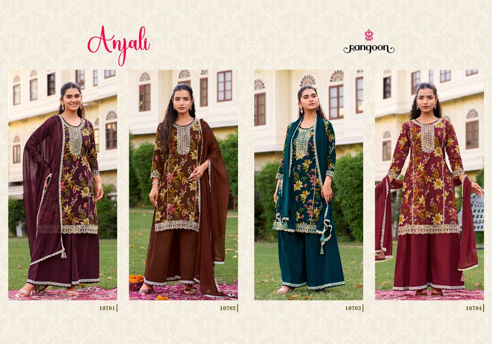 RANGOON ANJALI COTTON PRINT WITH EMBROIDERY WORK FESTIVE WEAR LADIES SUIT