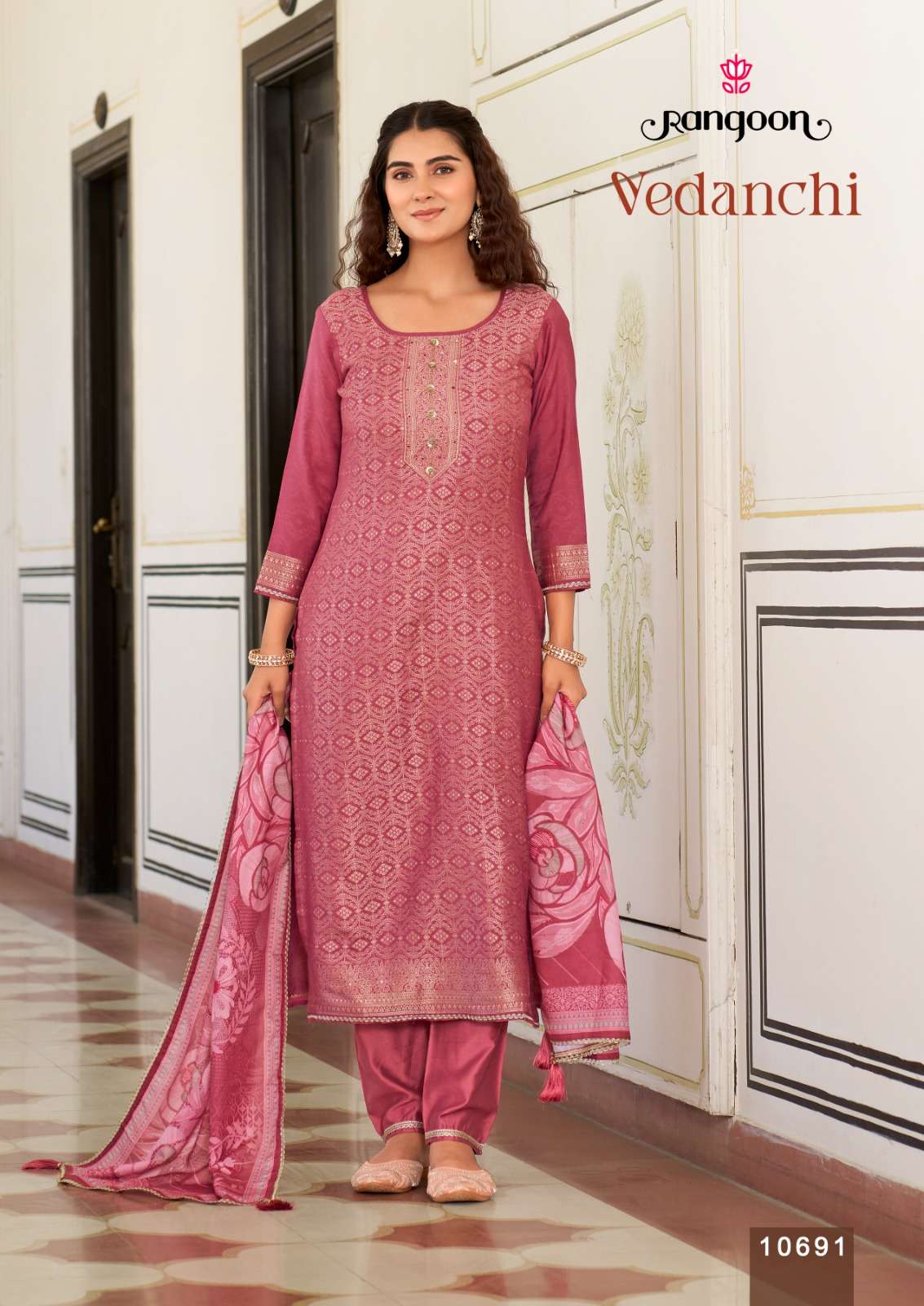 RANGOON VEDANCHI VISCOSE JACQUARD DESIGNER READY MADE LADIES SUIT