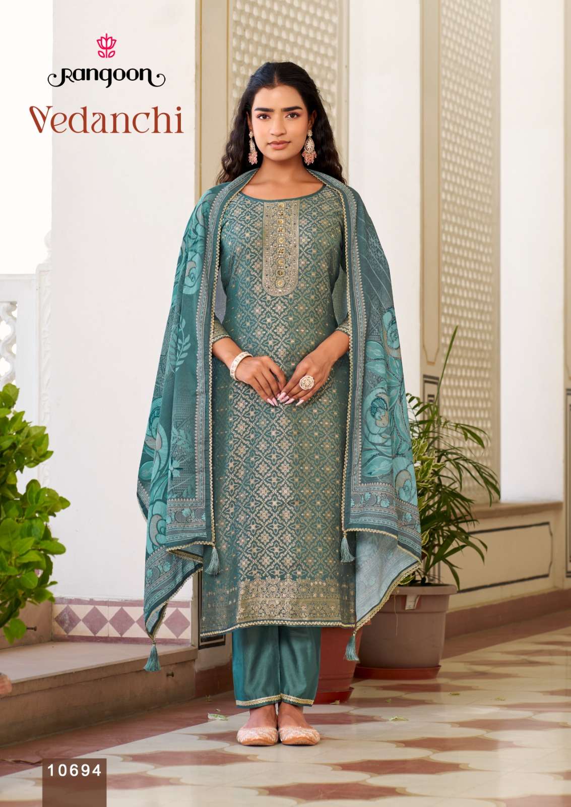 RANGOON VEDANCHI VISCOSE JACQUARD DESIGNER READY MADE LADIES SUIT