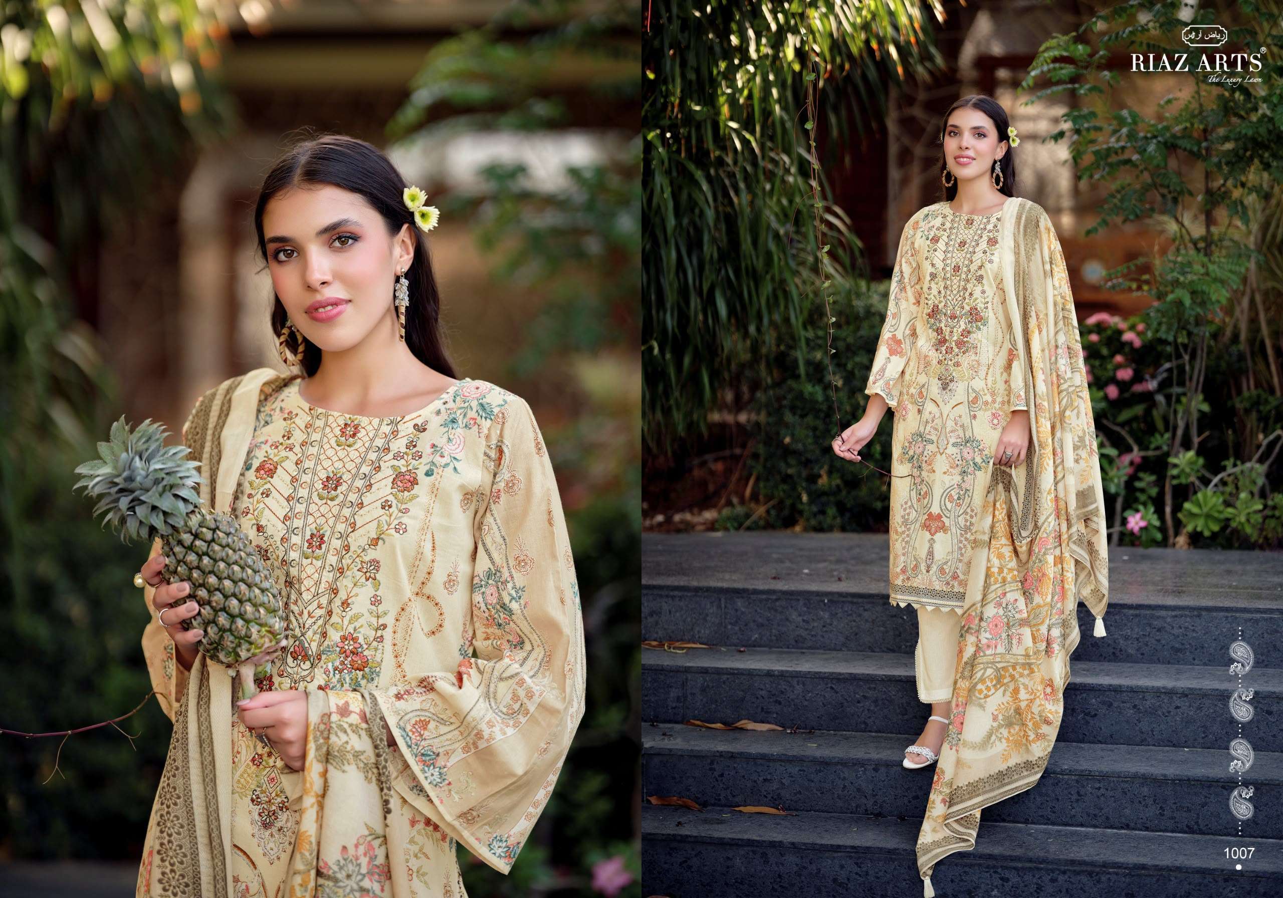 RIAZ ARTS MUSAFIR VOL 44 COTTON DIGITAL PRINTS WITH FANCY WORK SUIT