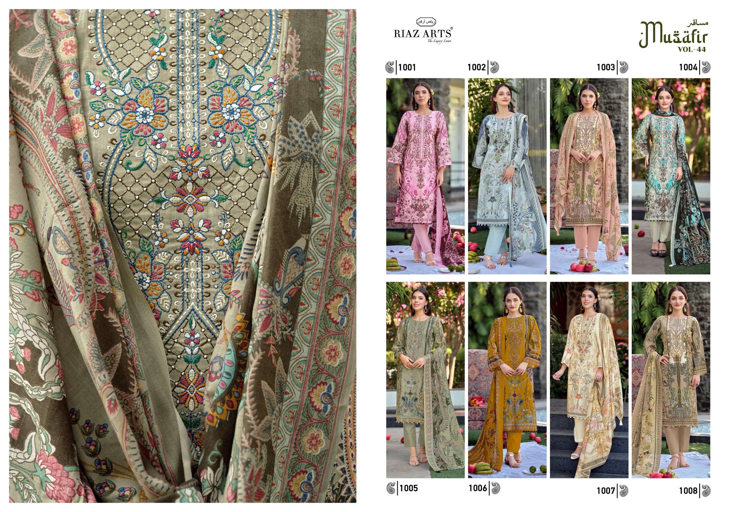 RIAZ ARTS MUSAFIR VOL 44 COTTON DIGITAL PRINTS WITH FANCY WORK SUIT