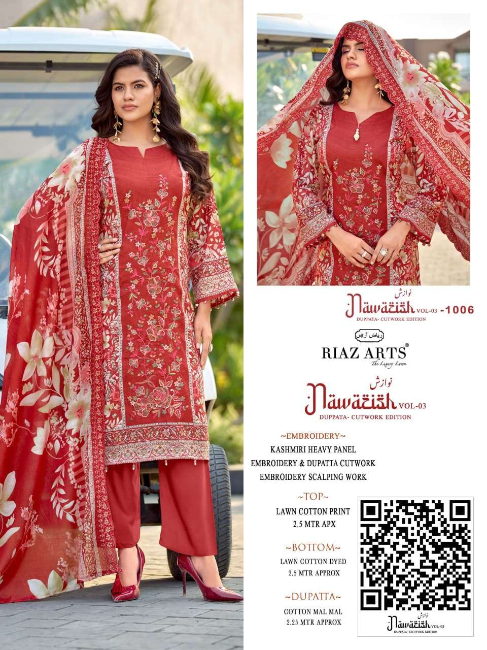 RIAZ ARTS NAWAZISH VOL 3 LAWN COTTON PRINT WITH EMBROIDERY WORK SUIT