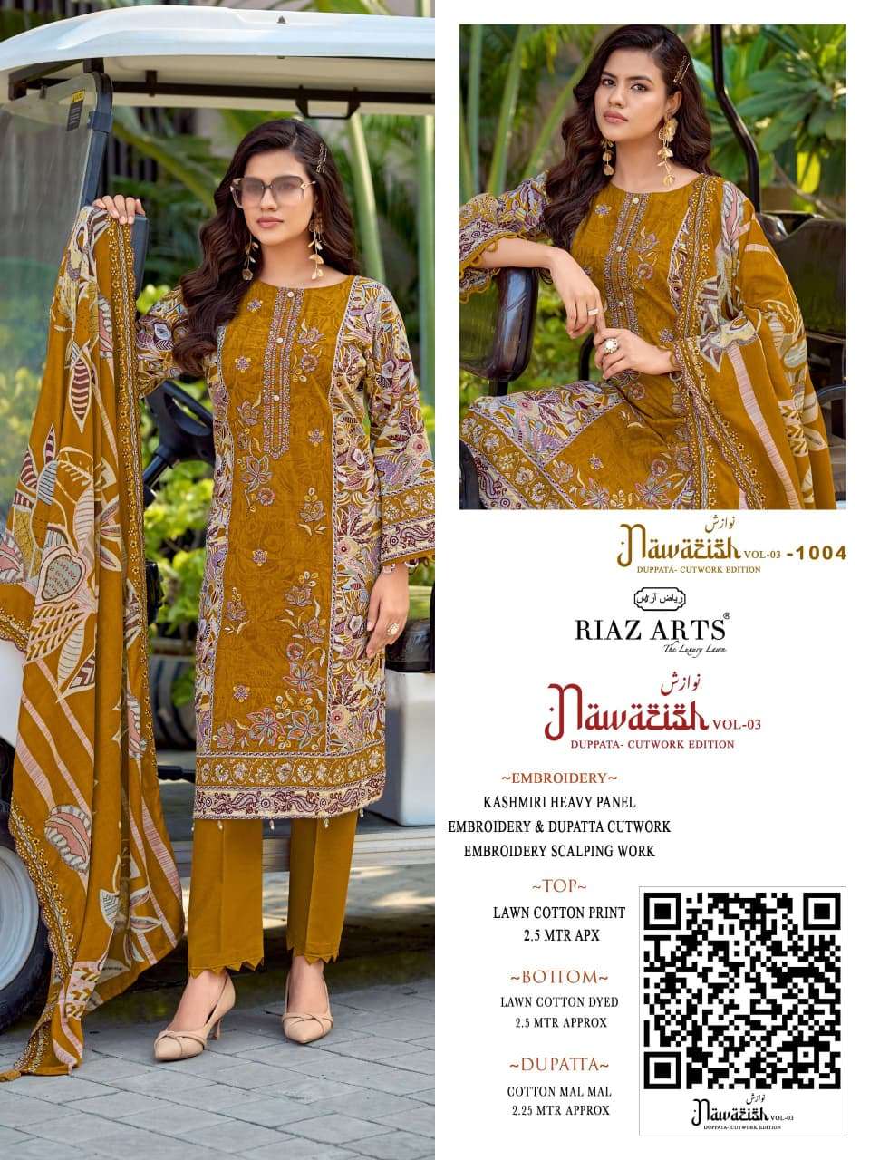 RIAZ ARTS NAWAZISH VOL 3 LAWN COTTON PRINT WITH EMBROIDERY WORK SUIT