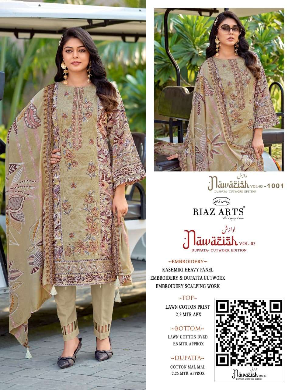 RIAZ ARTS NAWAZISH VOL 3 LAWN COTTON PRINT WITH EMBROIDERY WORK SUIT