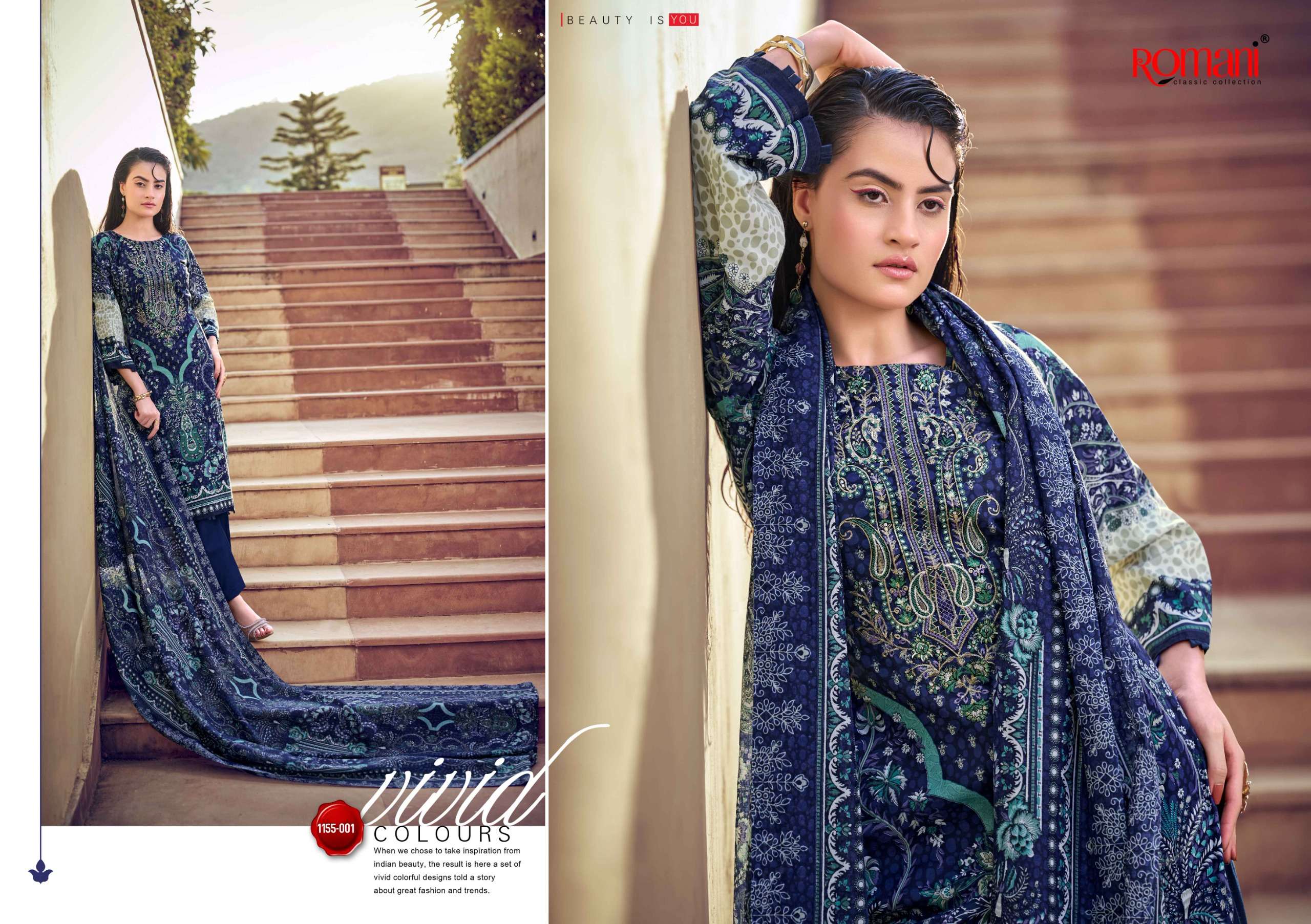 ROMANI NEEDLE WONDER VOL 14 COTTON DIGITAL PRINTS WITH FANCY WORK SUIT