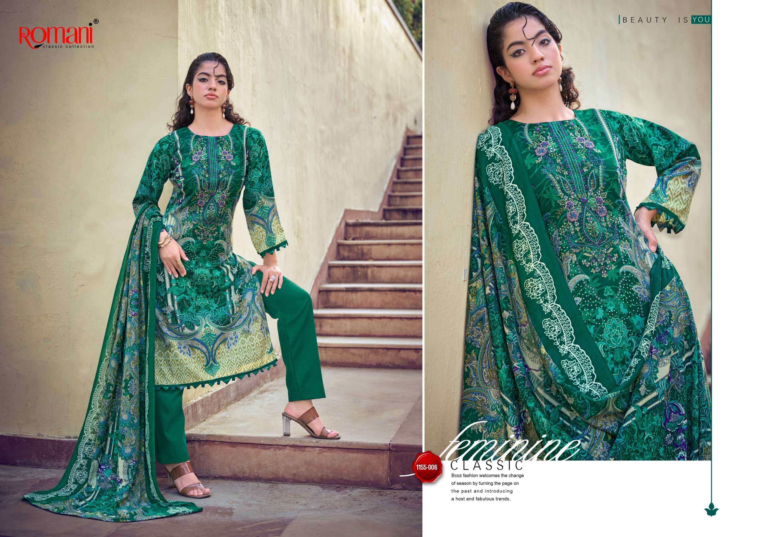 ROMANI NEEDLE WONDER VOL 14 COTTON DIGITAL PRINTS WITH FANCY WORK SUIT