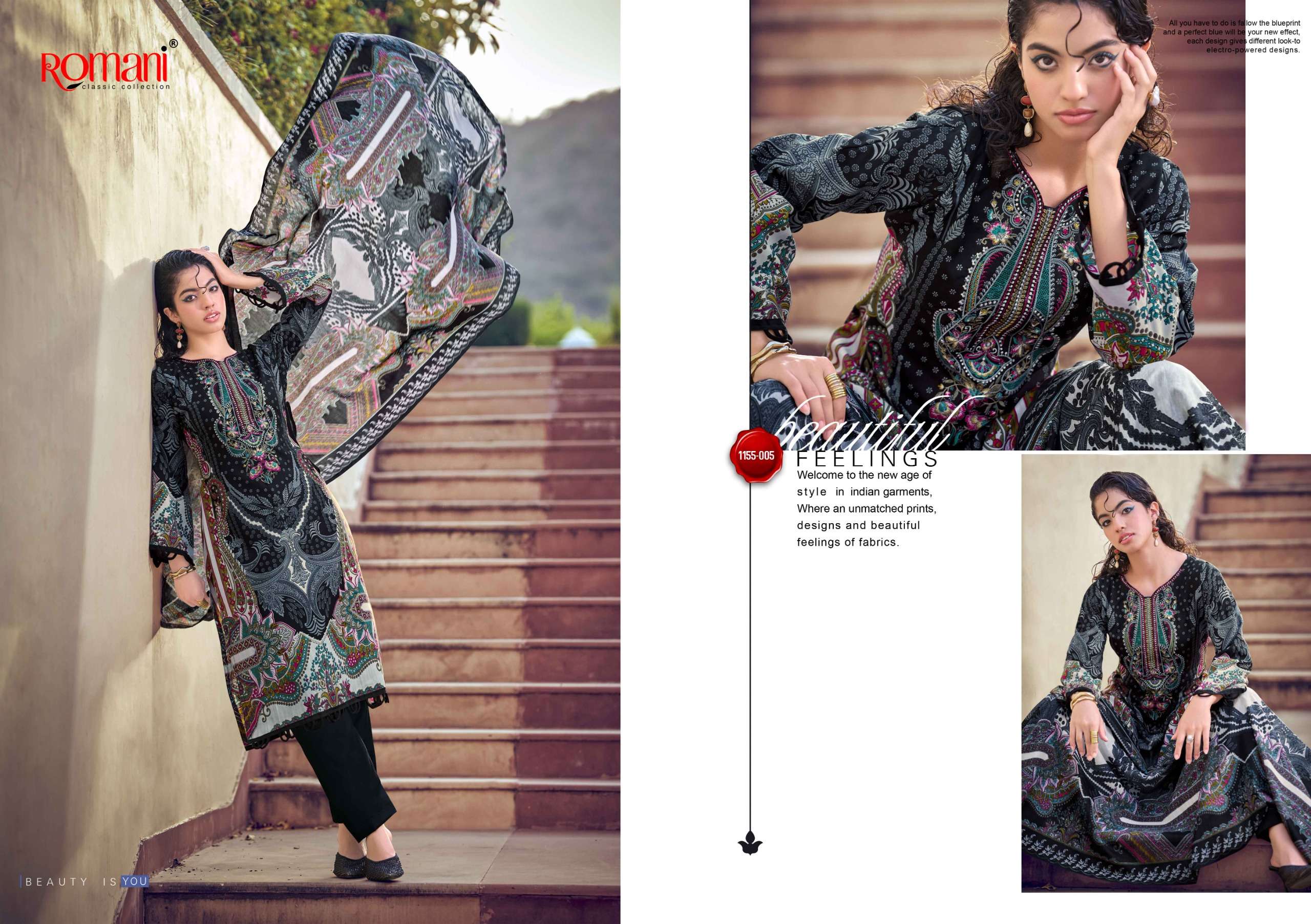 ROMANI NEEDLE WONDER VOL 14 COTTON DIGITAL PRINTS WITH FANCY WORK SUIT