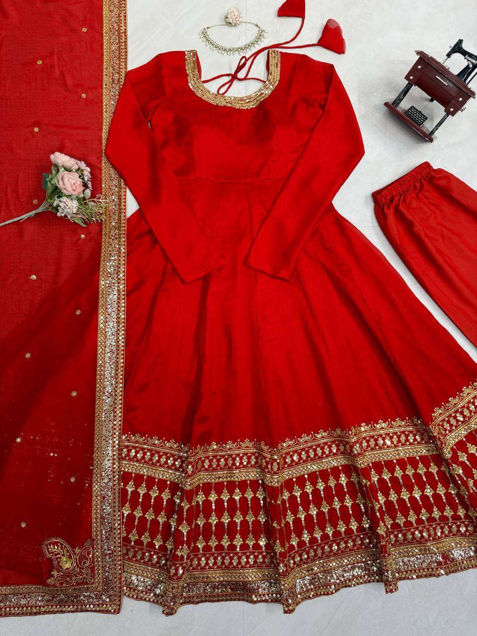 RTC 6026 GORGEOUS RED FABRIC FESTIVE WEAR GOWN DRESS