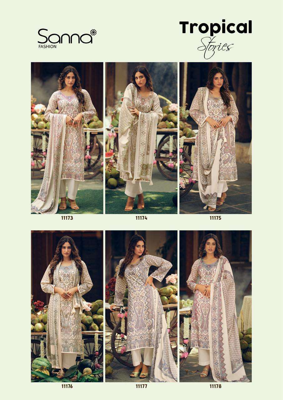 SANNA FASHION TROPICAL STORIES COTTON DIGITAL PRINT WITH FANCY WORK SUIT