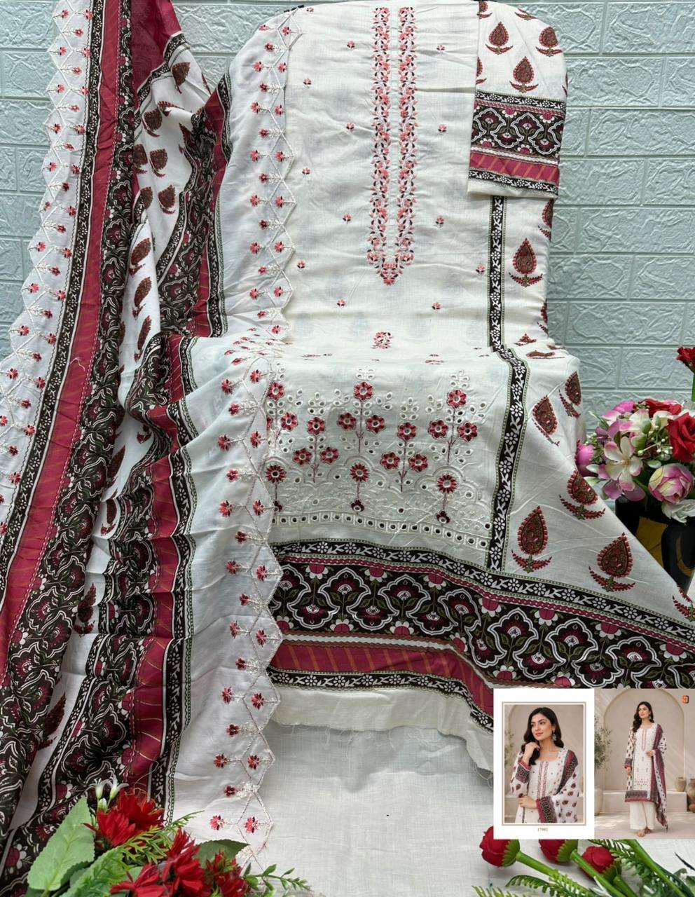 SHRADDHA DESIGNER BIN SAEED VOL 17 COTTON EMBROIDERY DESIGNER WORK PAKISTANI SUIT