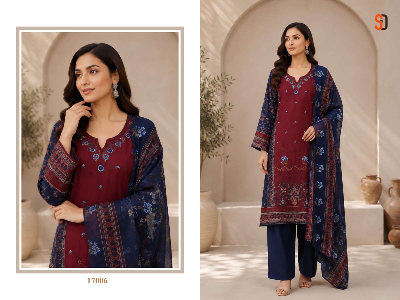 SHRADDHA DESIGNER BIN SAEED VOL 17 COTTON EMBROIDERY DESIGNER WORK PAKISTANI SUIT