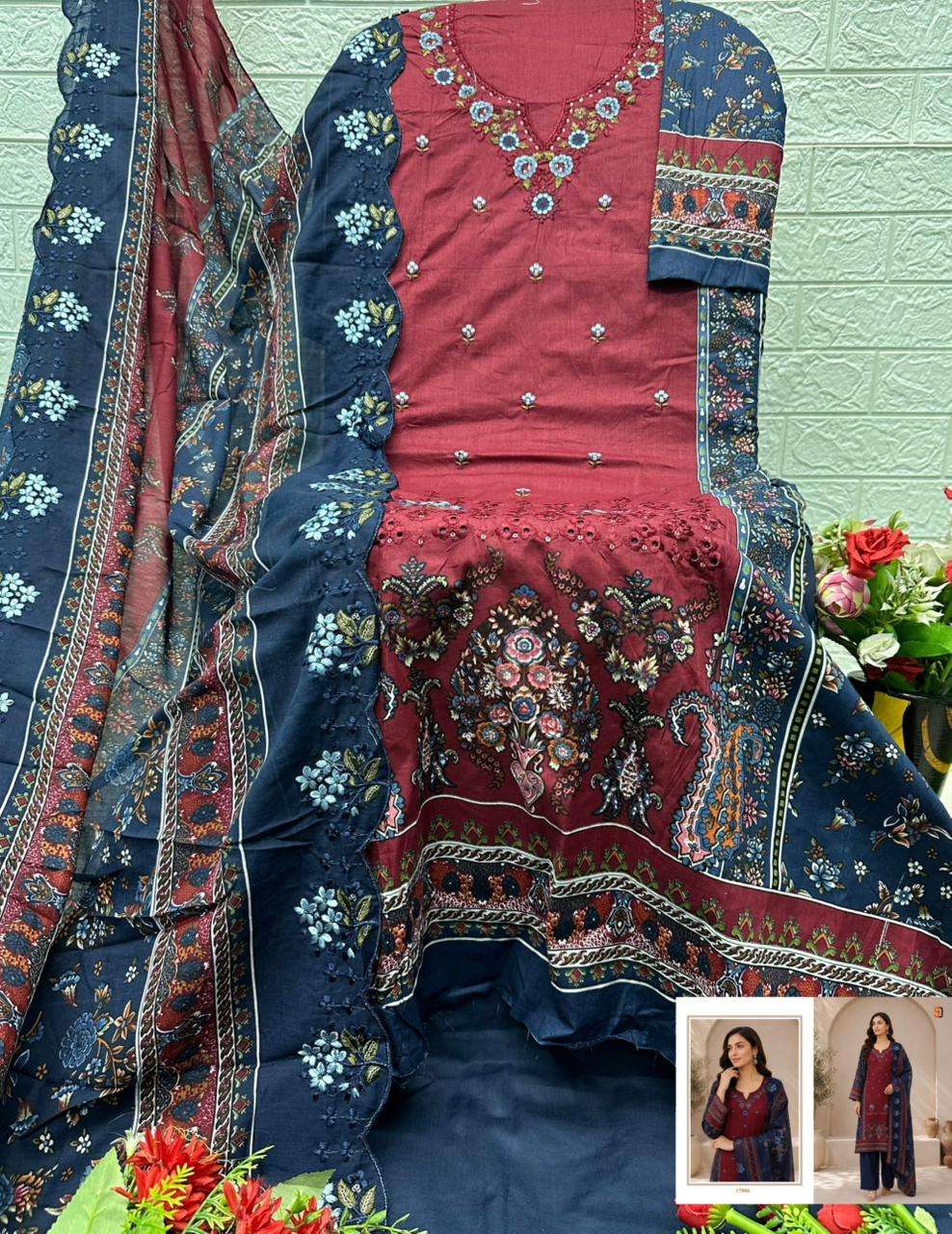 SHRADDHA DESIGNER BIN SAEED VOL 17 COTTON EMBROIDERY DESIGNER WORK PAKISTANI SUIT