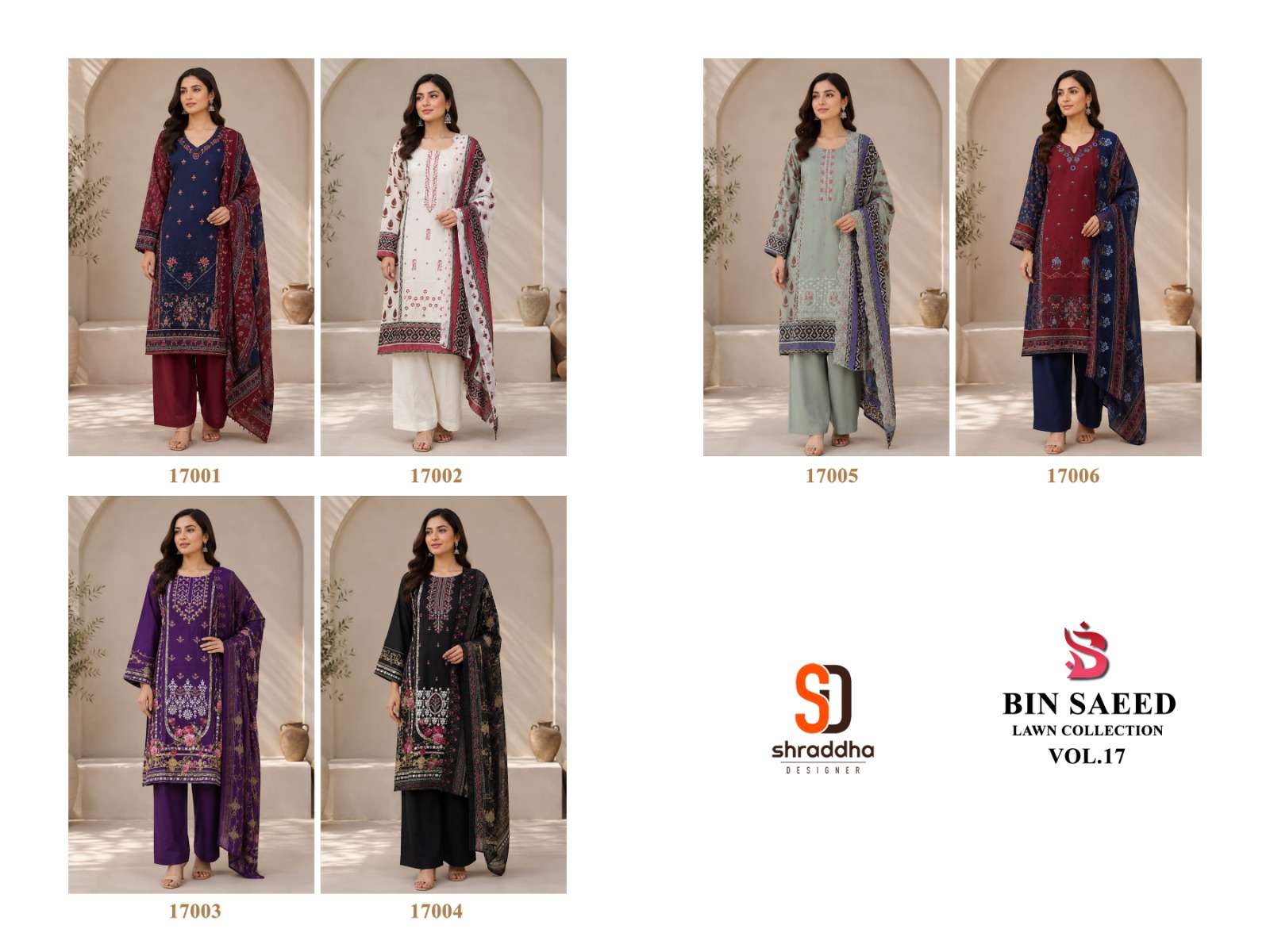SHRADDHA DESIGNER BIN SAEED VOL 17 COTTON EMBROIDERY DESIGNER WORK PAKISTANI SUIT