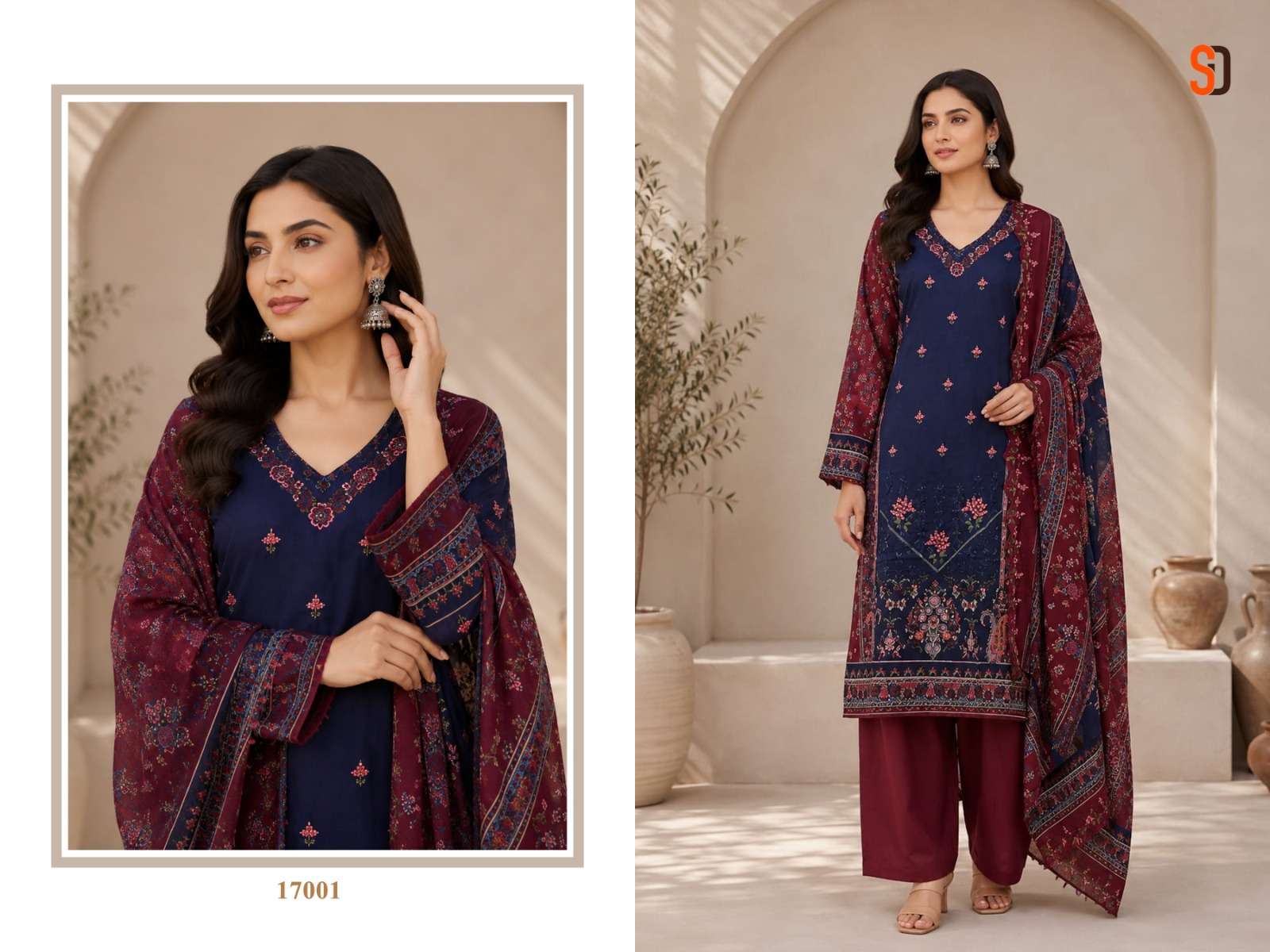 SHRADDHA DESIGNER BIN SAEED VOL 17 COTTON EMBROIDERY DESIGNER WORK PAKISTANI SUIT