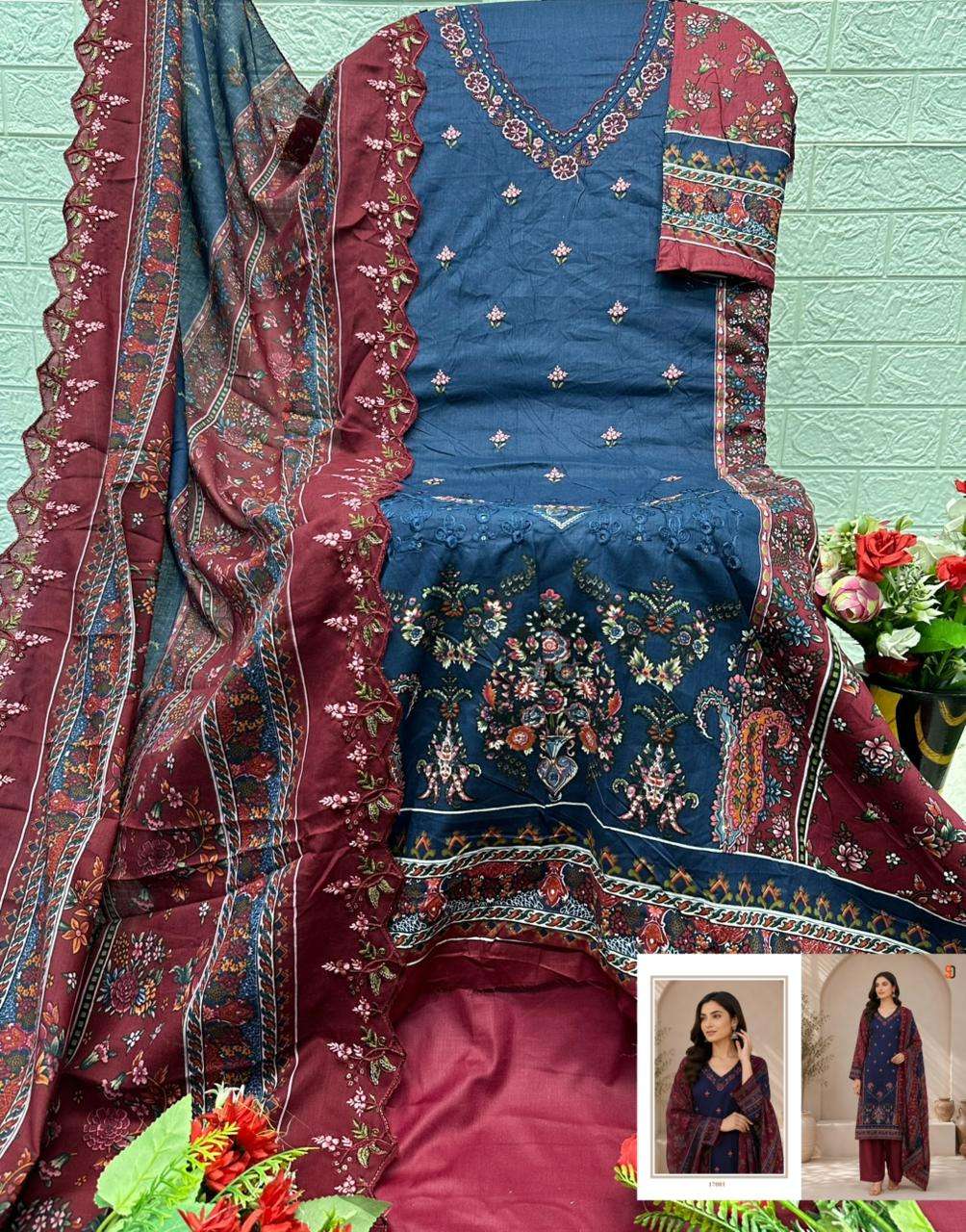 SHRADDHA DESIGNER BIN SAEED VOL 17 COTTON EMBROIDERY DESIGNER WORK PAKISTANI SUIT