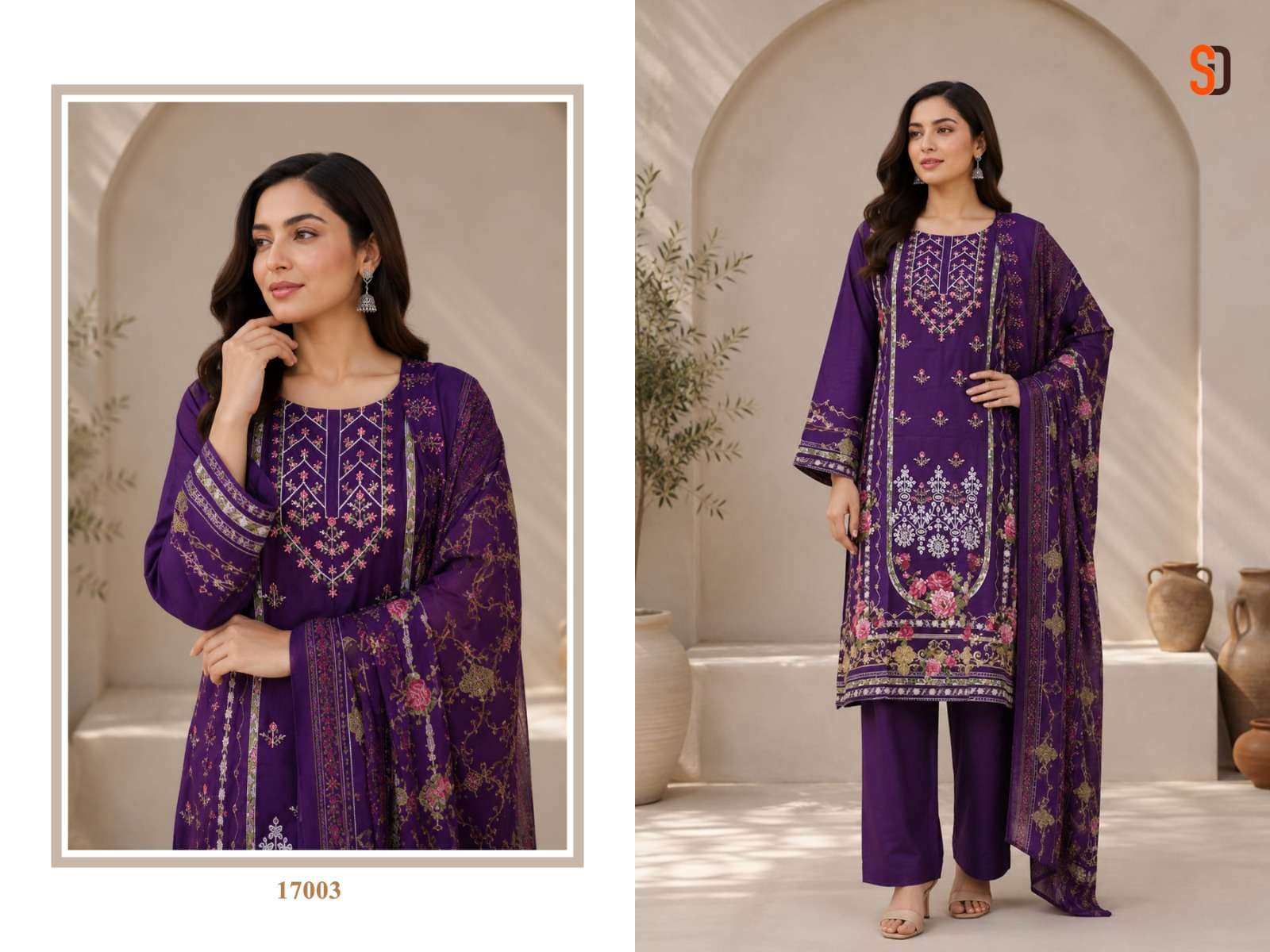 SHRADDHA DESIGNER BIN SAEED VOL 17 COTTON EMBROIDERY DESIGNER WORK PAKISTANI SUIT
