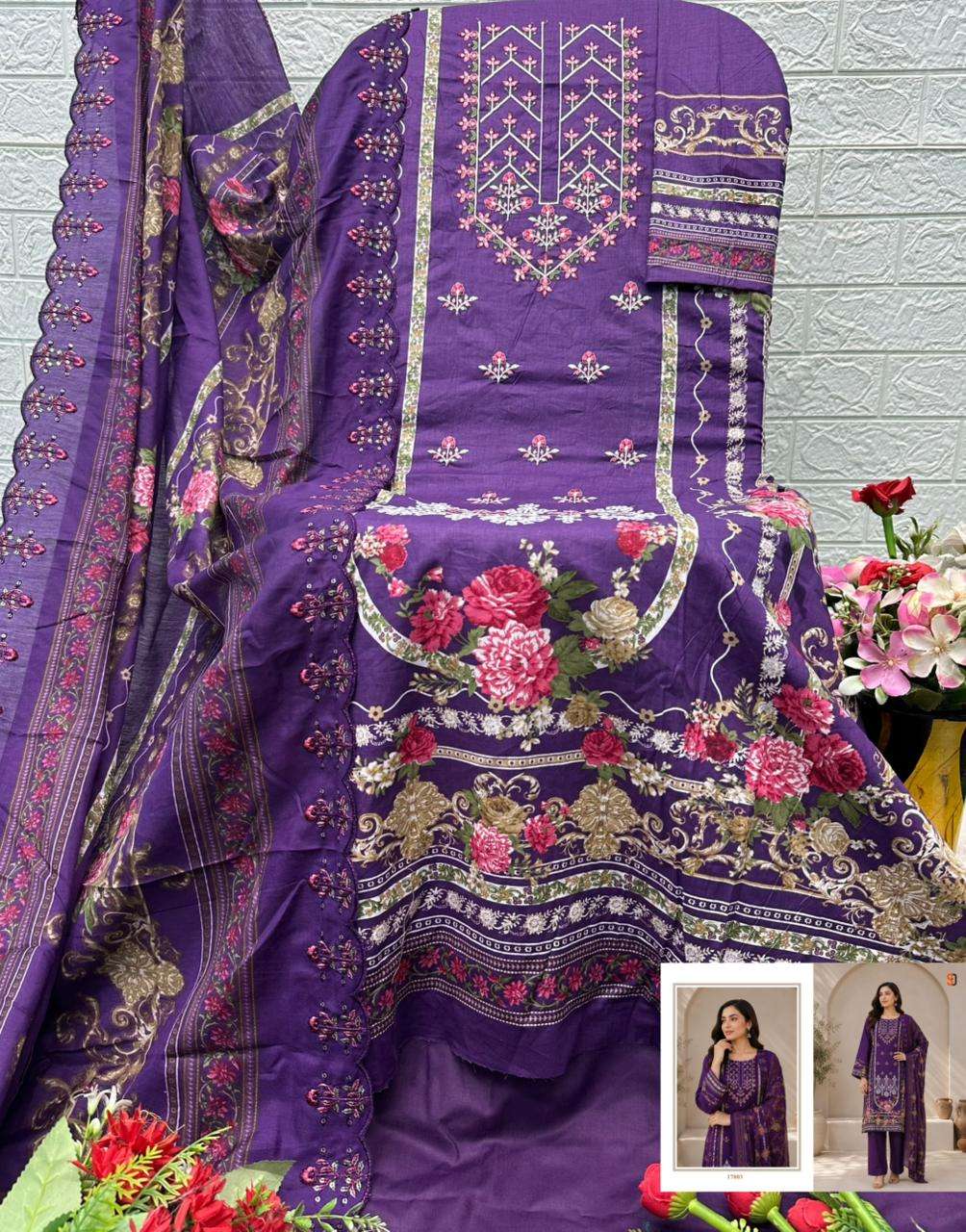 SHRADDHA DESIGNER BIN SAEED VOL 17 COTTON EMBROIDERY DESIGNER WORK PAKISTANI SUIT