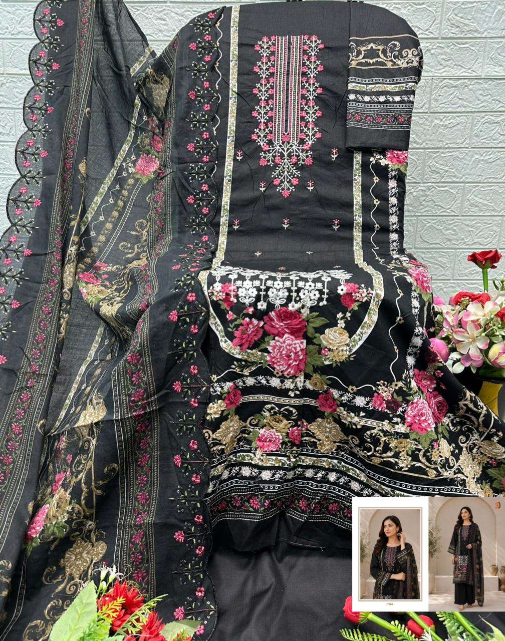 SHRADDHA DESIGNER BIN SAEED VOL 17 COTTON EMBROIDERY DESIGNER WORK PAKISTANI SUIT