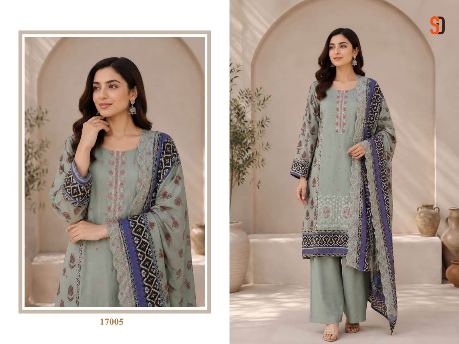 SHRADDHA DESIGNER BIN SAEED VOL 17 COTTON EMBROIDERY DESIGNER WORK PAKISTANI SUIT