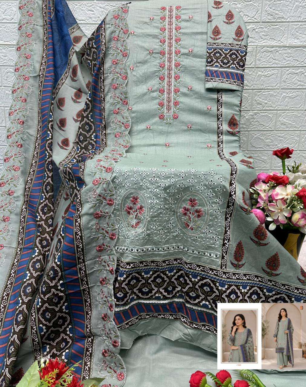 SHRADDHA DESIGNER BIN SAEED VOL 17 COTTON EMBROIDERY DESIGNER WORK PAKISTANI SUIT