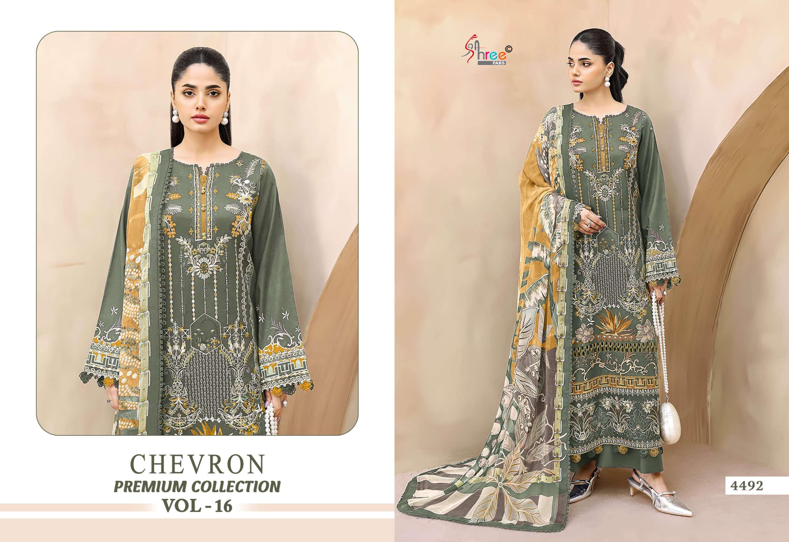 SHREE FABS CHEVRON PREMIUM COLLECTION VOL 16 COTTON EMBROIDERY DESIGNER WORK PAKISTANI SALWAR KAMEEZ