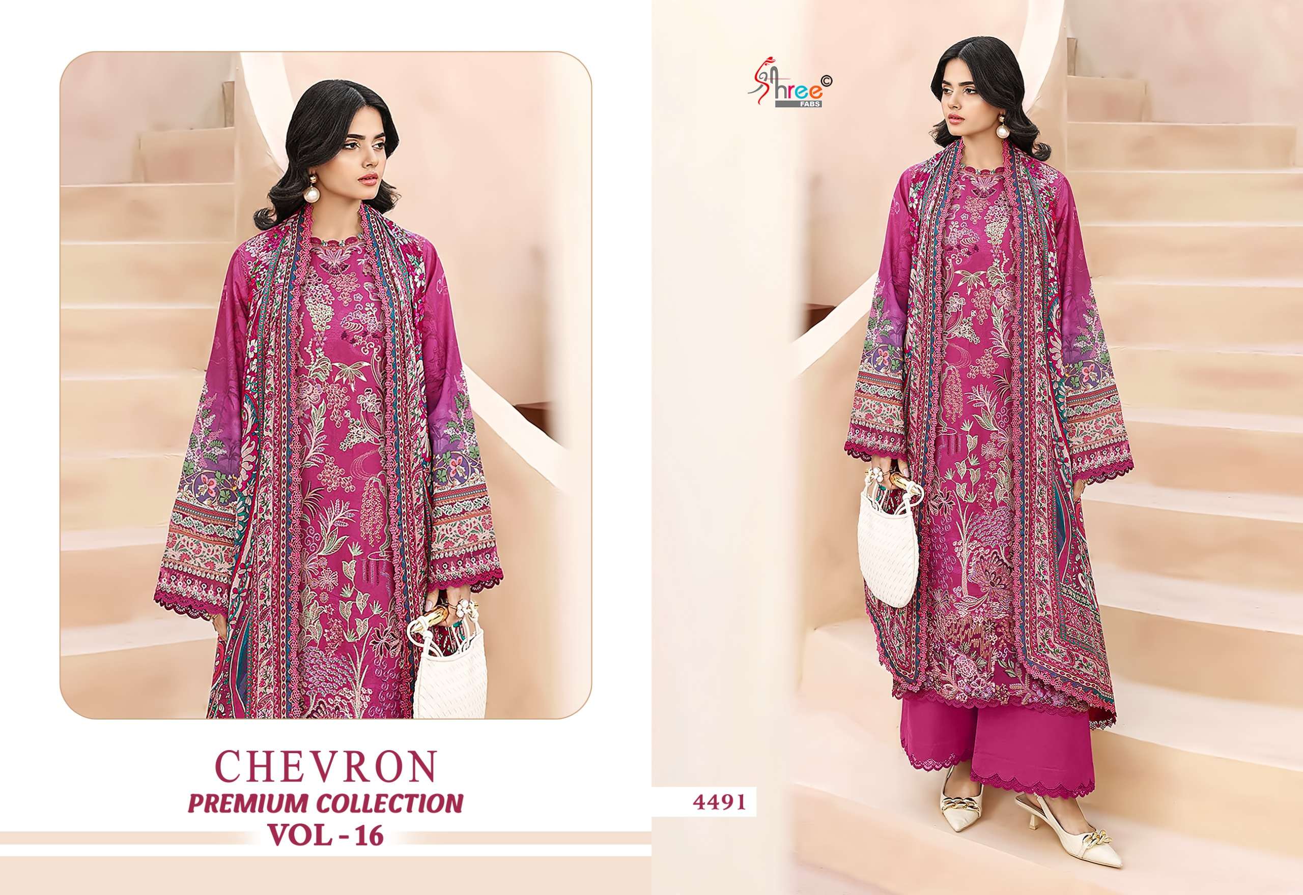 SHREE FABS CHEVRON PREMIUM COLLECTION VOL 16 COTTON EMBROIDERY DESIGNER WORK PAKISTANI SALWAR KAMEEZ