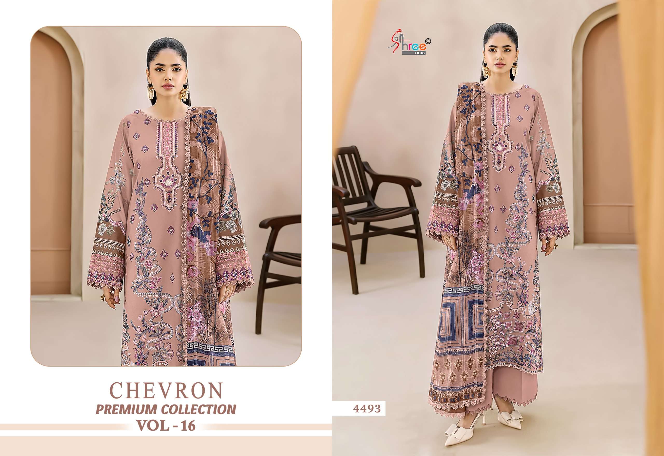 SHREE FABS CHEVRON PREMIUM COLLECTION VOL 16 COTTON EMBROIDERY DESIGNER WORK PAKISTANI SALWAR KAMEEZ