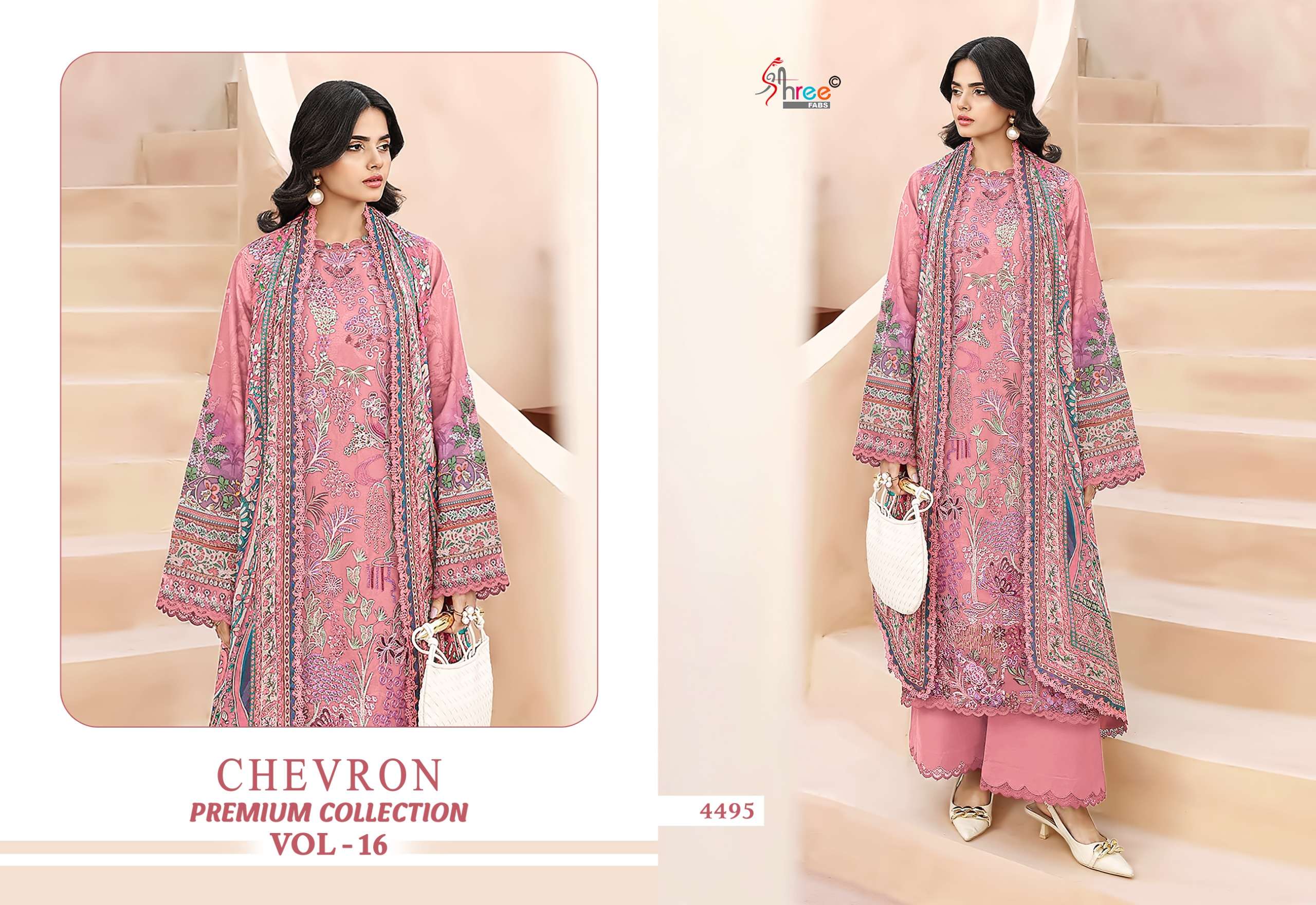 SHREE FABS CHEVRON PREMIUM COLLECTION VOL 16 COTTON EMBROIDERY DESIGNER WORK PAKISTANI SALWAR KAMEEZ