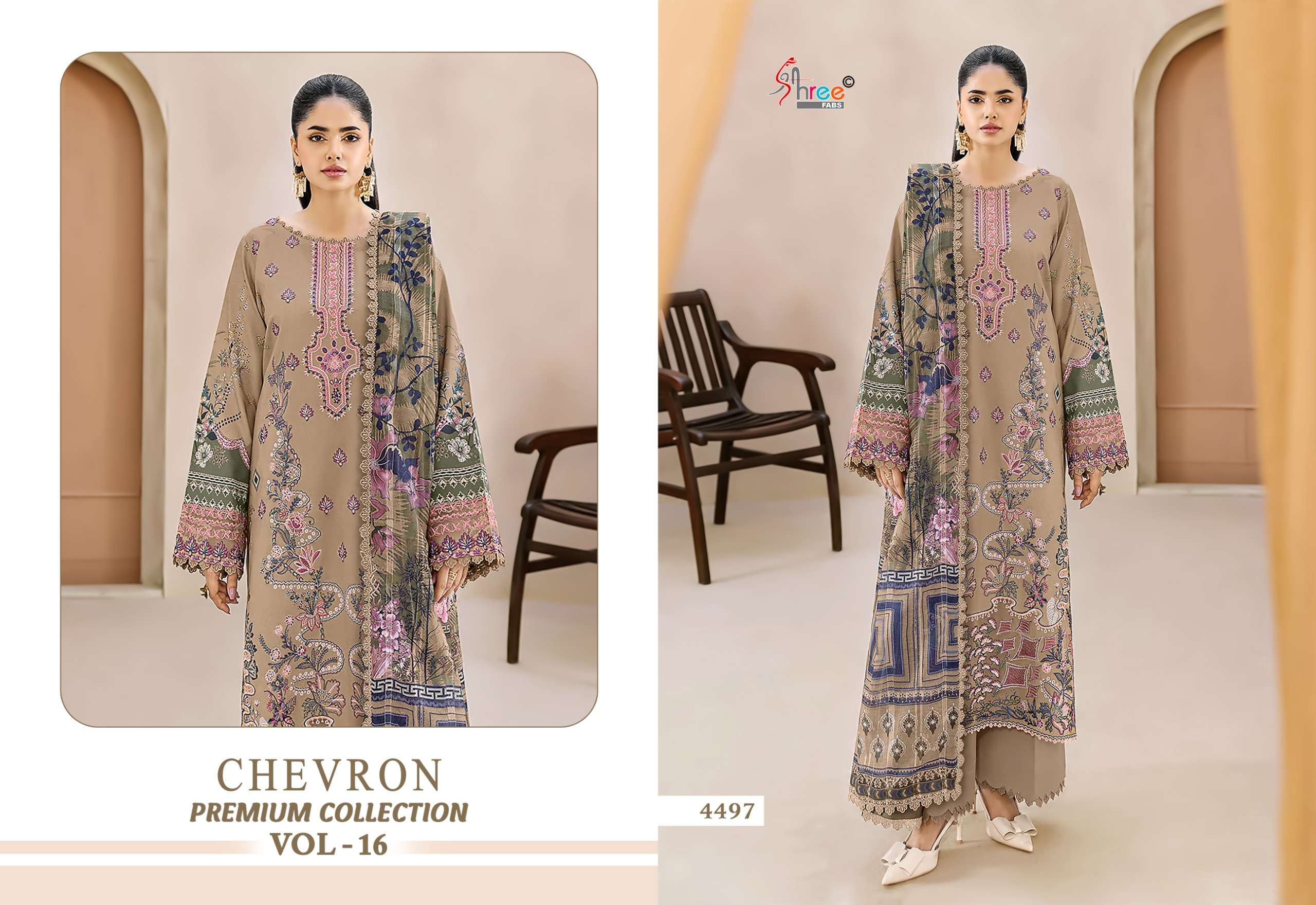 SHREE FABS CHEVRON PREMIUM COLLECTION VOL 16 COTTON EMBROIDERY DESIGNER WORK PAKISTANI SALWAR KAMEEZ