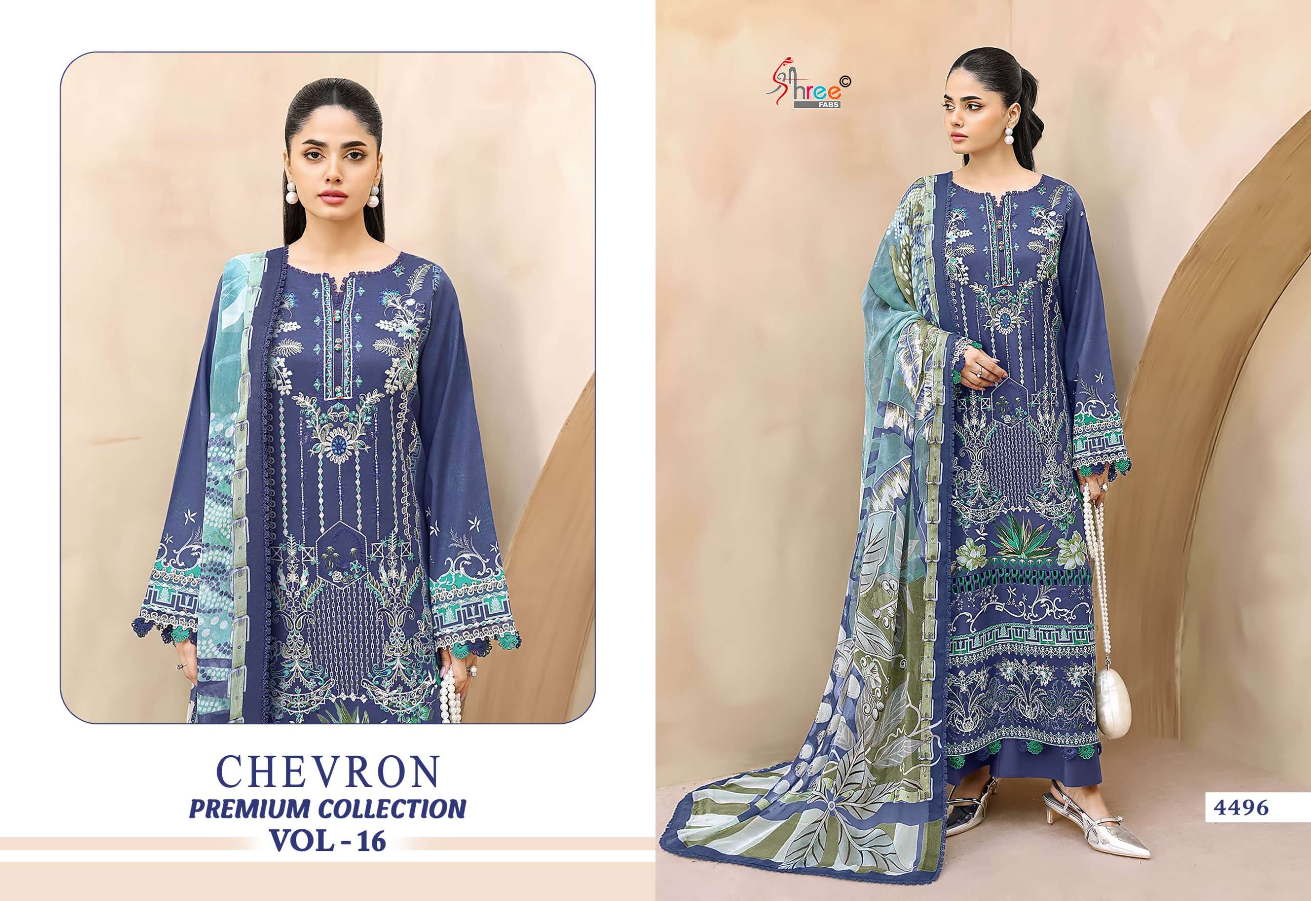 SHREE FABS CHEVRON PREMIUM COLLECTION VOL 16 COTTON EMBROIDERY DESIGNER WORK PAKISTANI SALWAR KAMEEZ