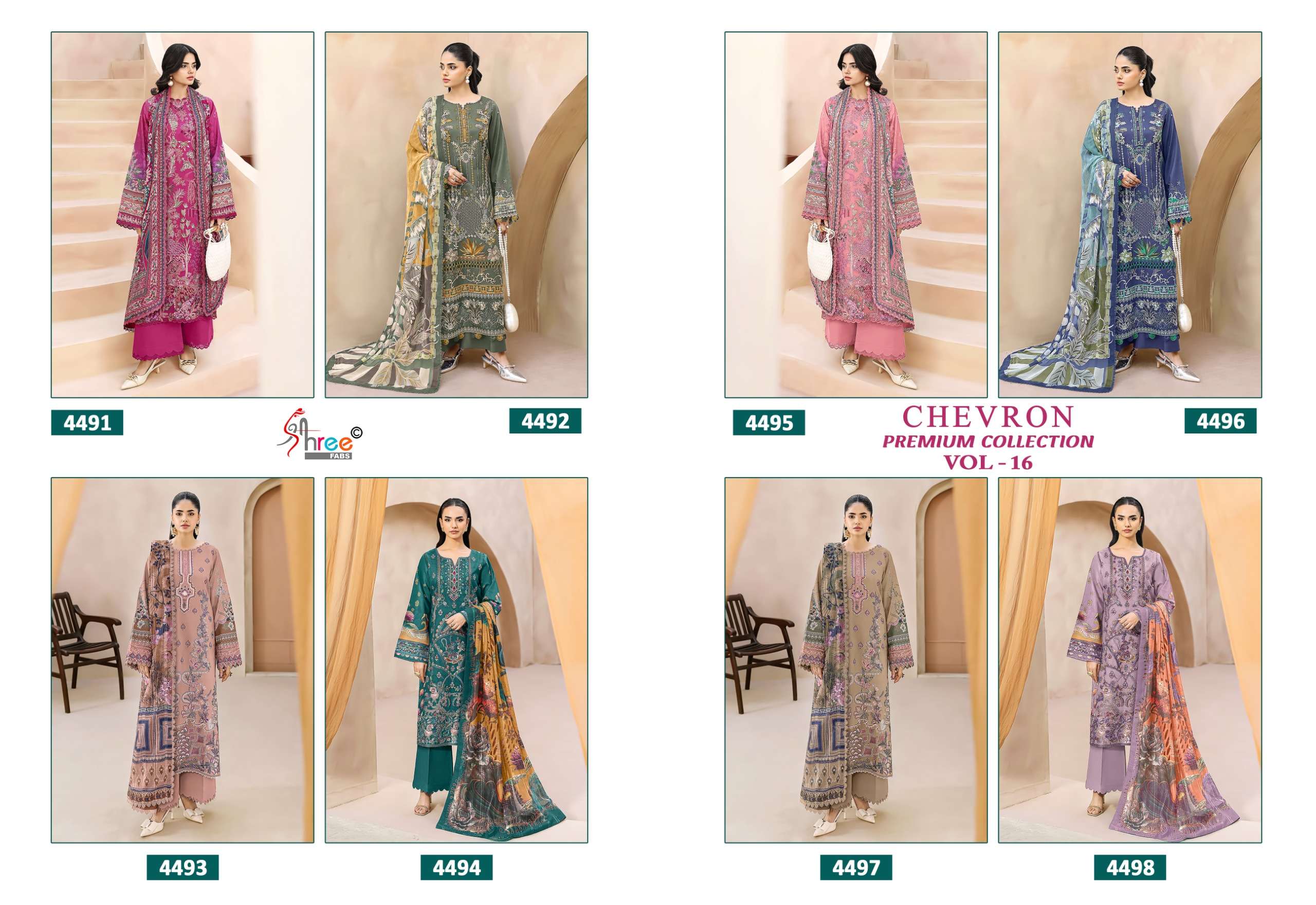 SHREE FABS CHEVRON PREMIUM COLLECTION VOL 16 COTTON EMBROIDERY DESIGNER WORK PAKISTANI SALWAR KAMEEZ