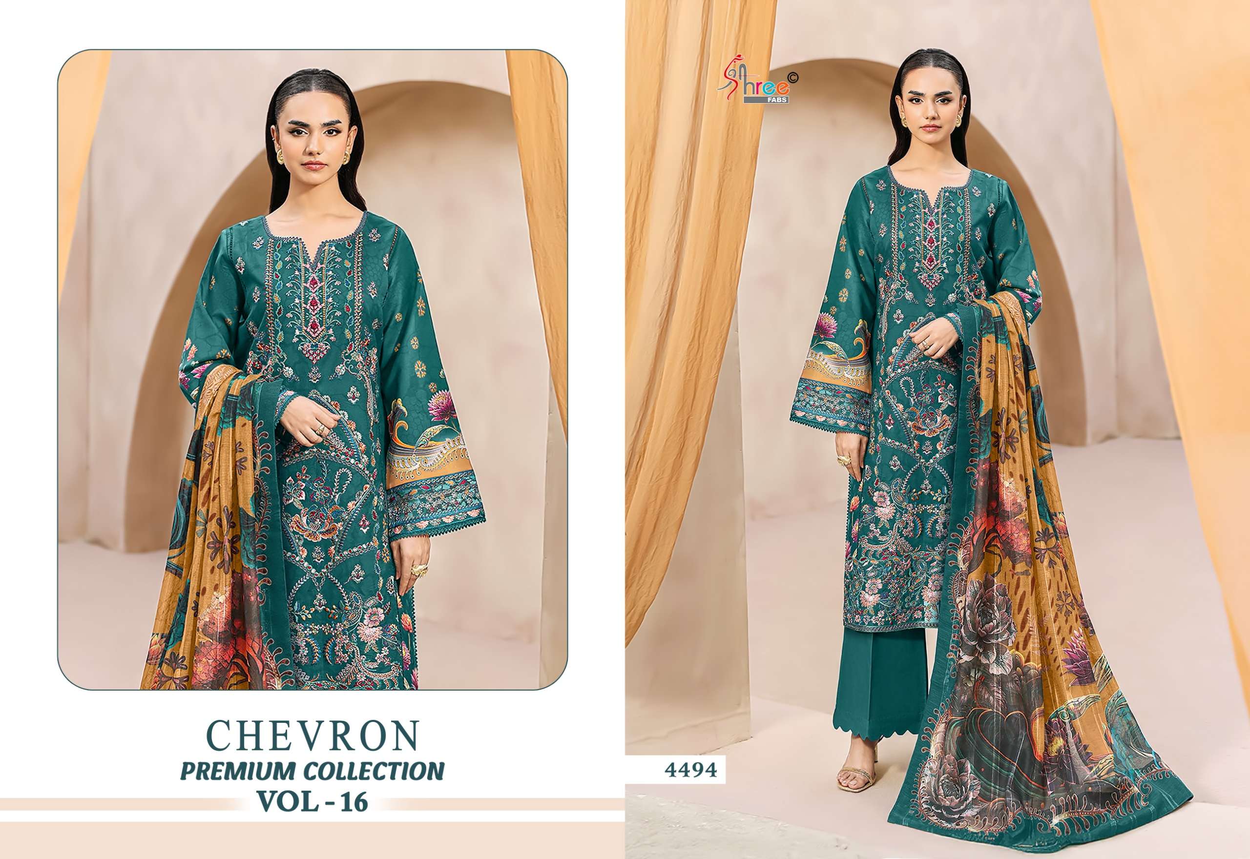 SHREE FABS CHEVRON PREMIUM COLLECTION VOL 16 COTTON EMBROIDERY DESIGNER WORK PAKISTANI SALWAR KAMEEZ