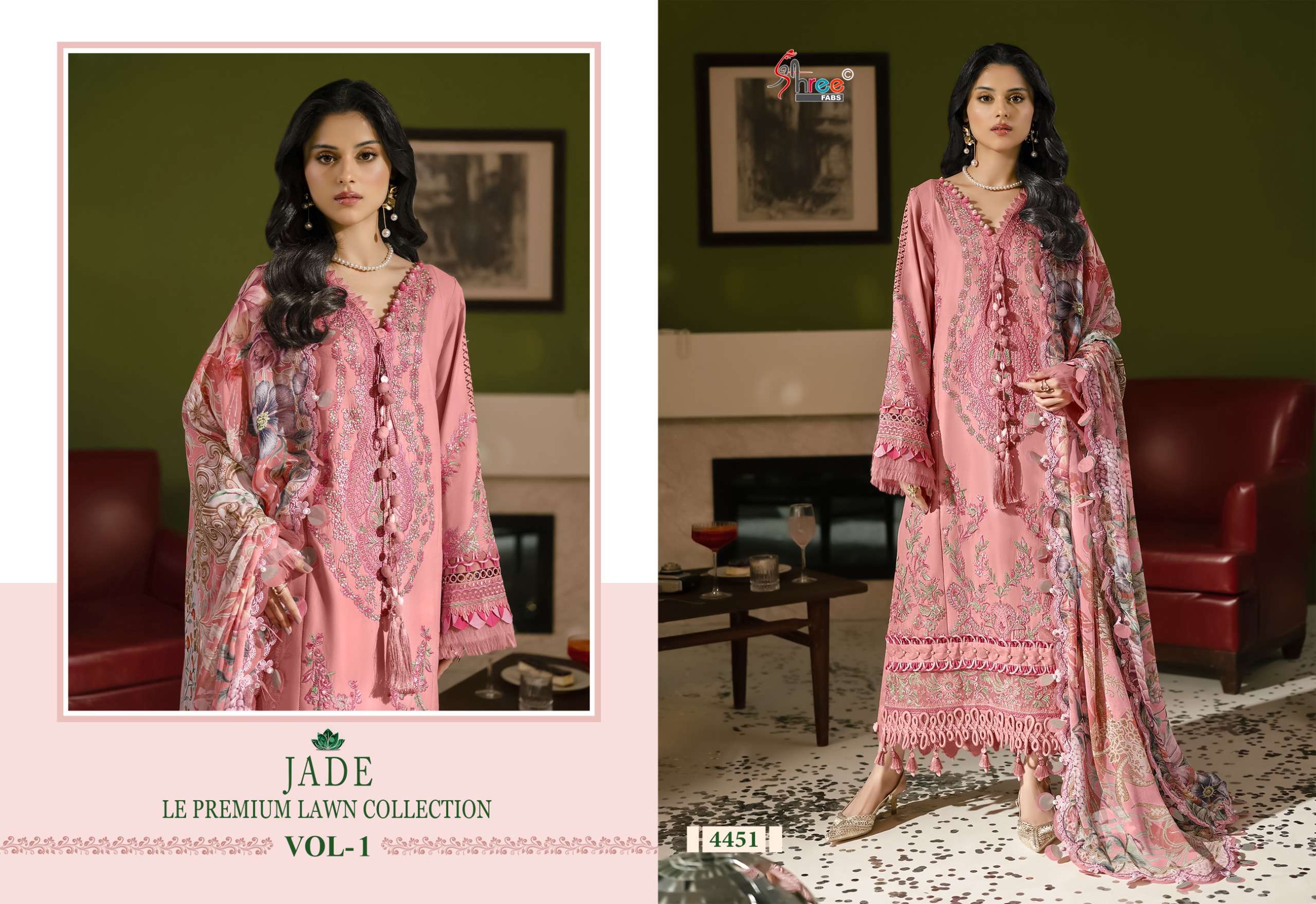 SHREE FABS JADE LE PREMIUM LAWN COLLECTION VOL 1 COTTON HEAVY EMBROIDERY WORK SUIT