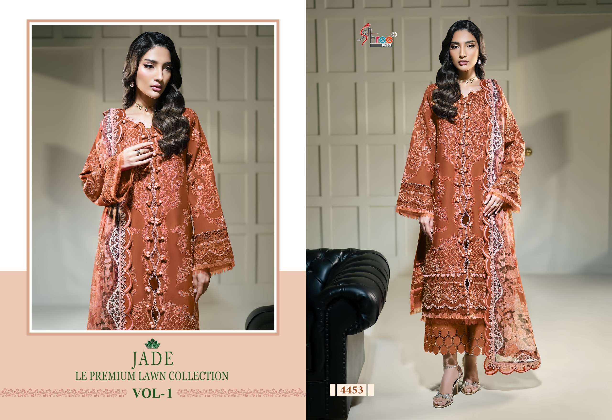 SHREE FABS JADE LE PREMIUM LAWN COLLECTION VOL 1 COTTON HEAVY EMBROIDERY WORK SUIT