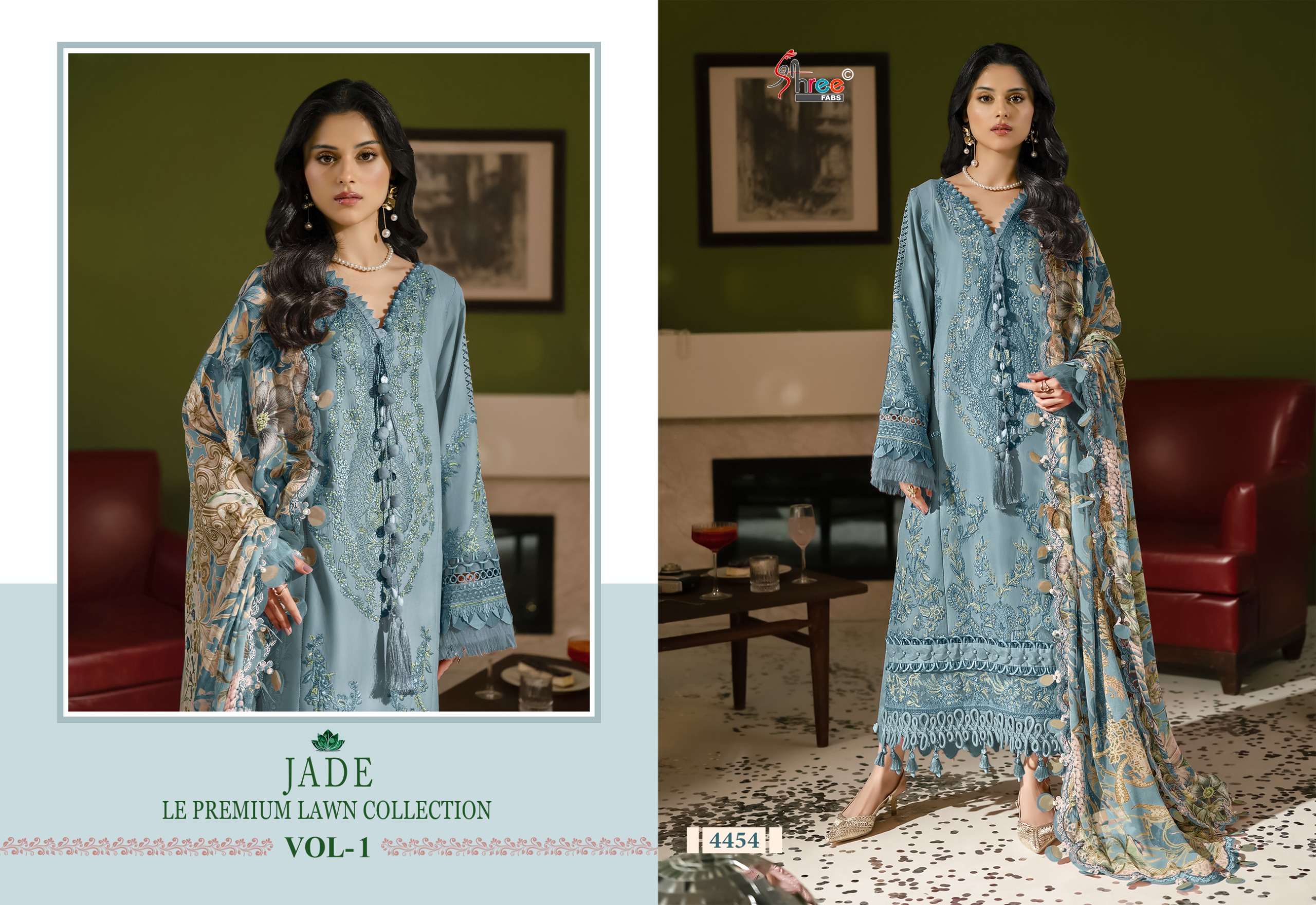 SHREE FABS JADE LE PREMIUM LAWN COLLECTION VOL 1 COTTON HEAVY EMBROIDERY WORK SUIT