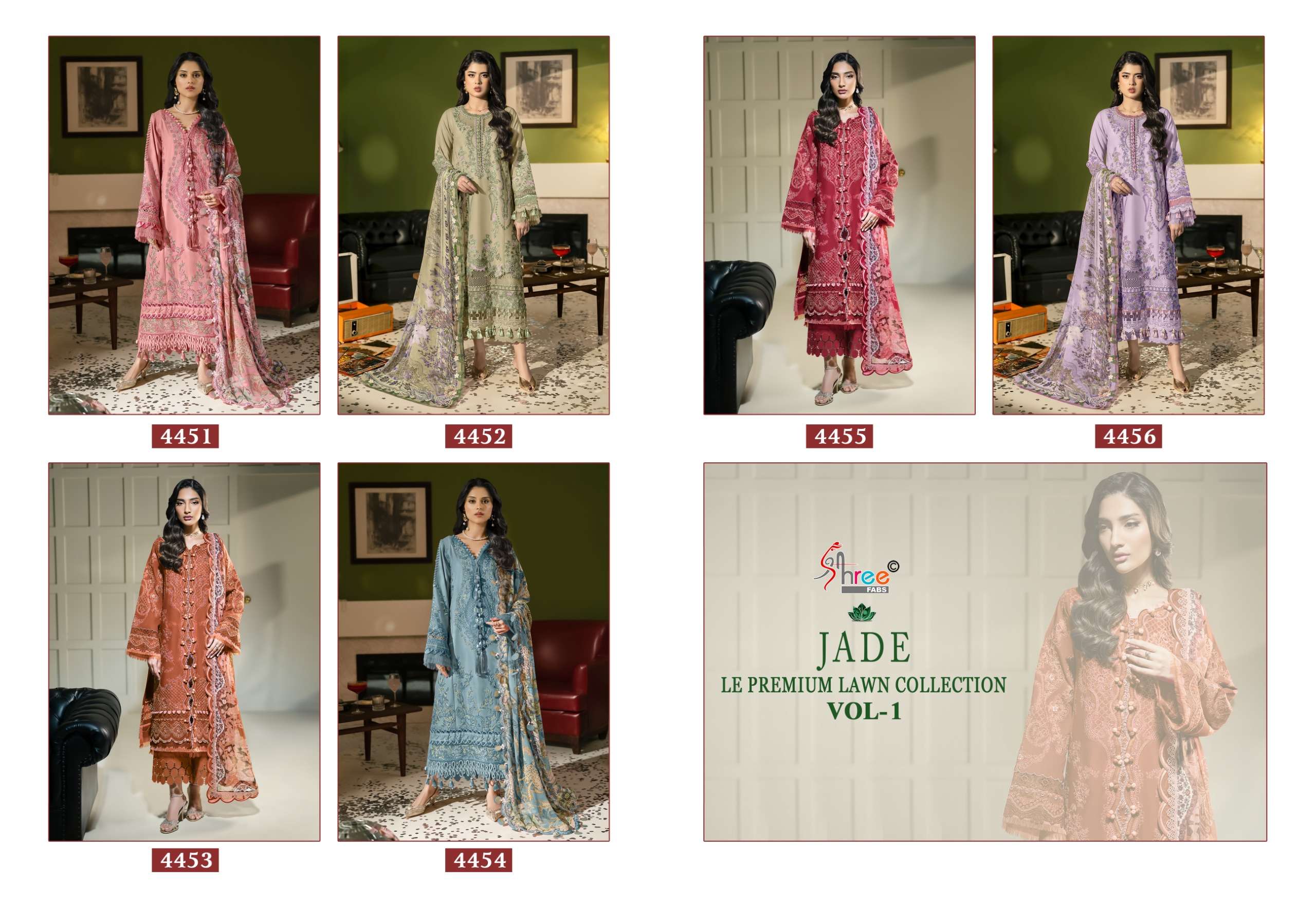 SHREE FABS JADE LE PREMIUM LAWN COLLECTION VOL 1 COTTON HEAVY EMBROIDERY WORK SUIT