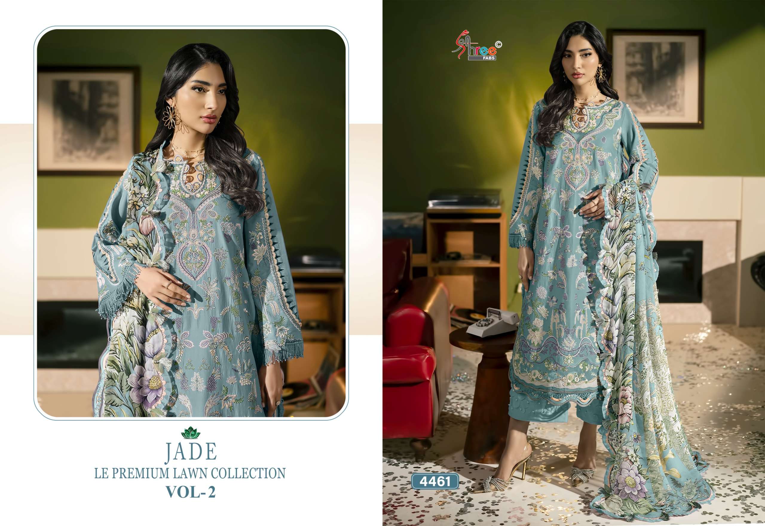 SHREE FABS JADE LE PREMIUM LAWN COLLECTION VOL 2 COTTON HEAVY EMBROIDERY WORK SUIT