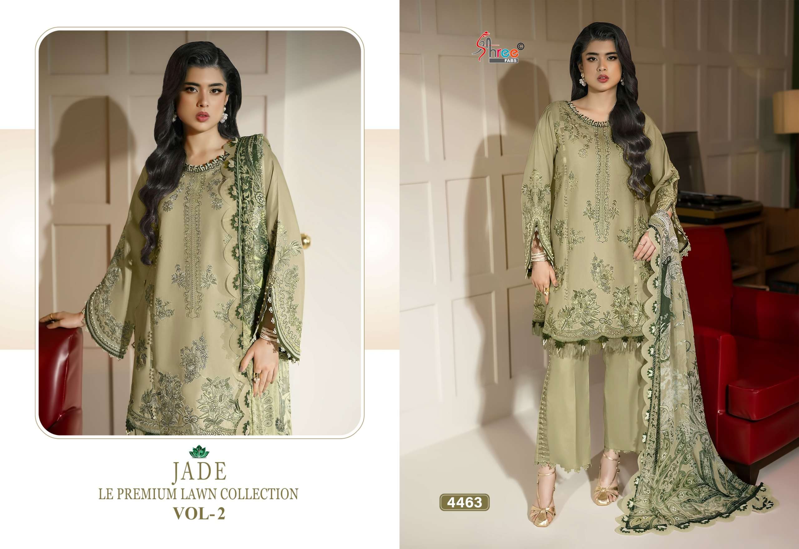 SHREE FABS JADE LE PREMIUM LAWN COLLECTION VOL 2 COTTON HEAVY EMBROIDERY WORK SUIT