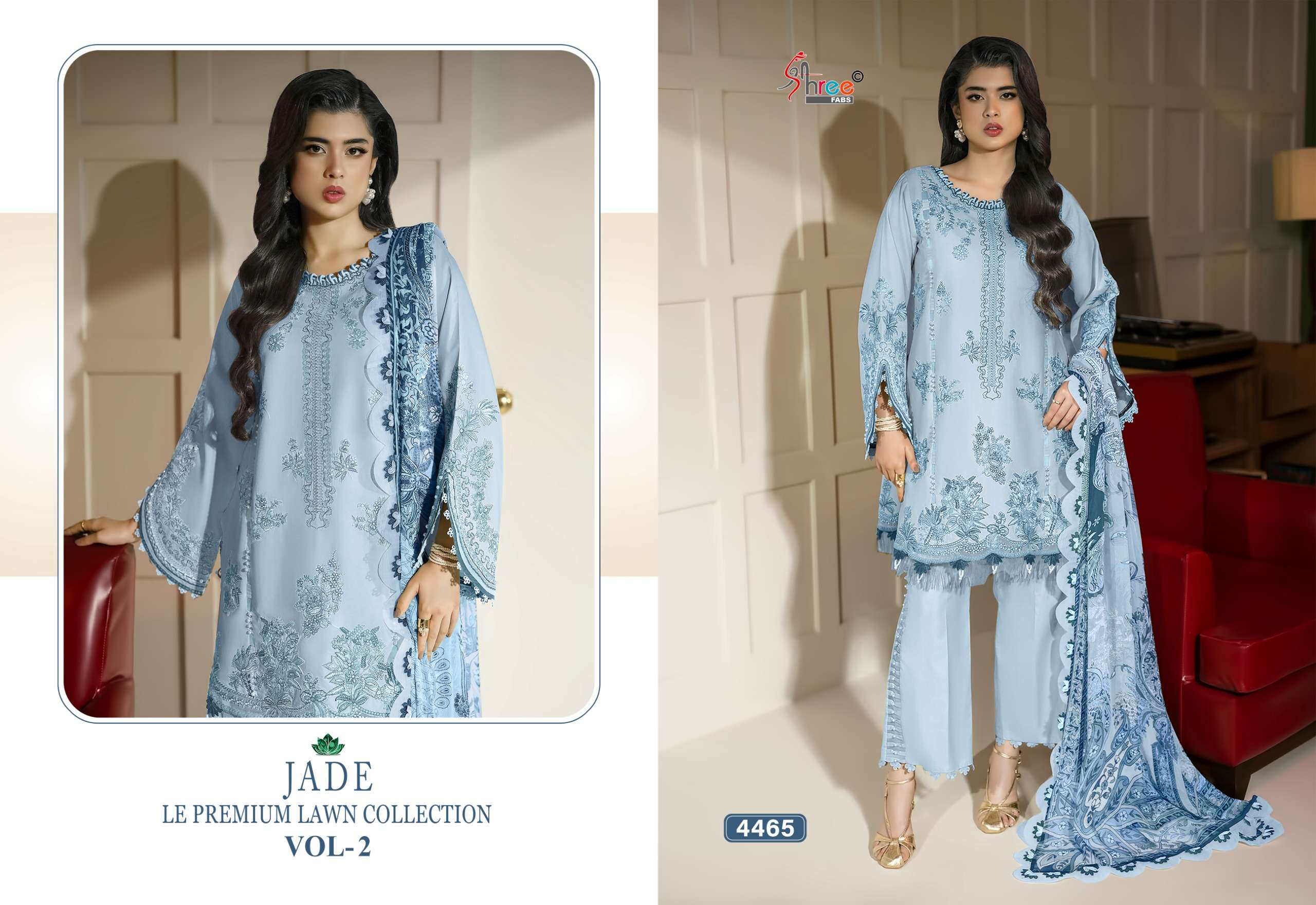 SHREE FABS JADE LE PREMIUM LAWN COLLECTION VOL 2 COTTON HEAVY EMBROIDERY WORK SUIT