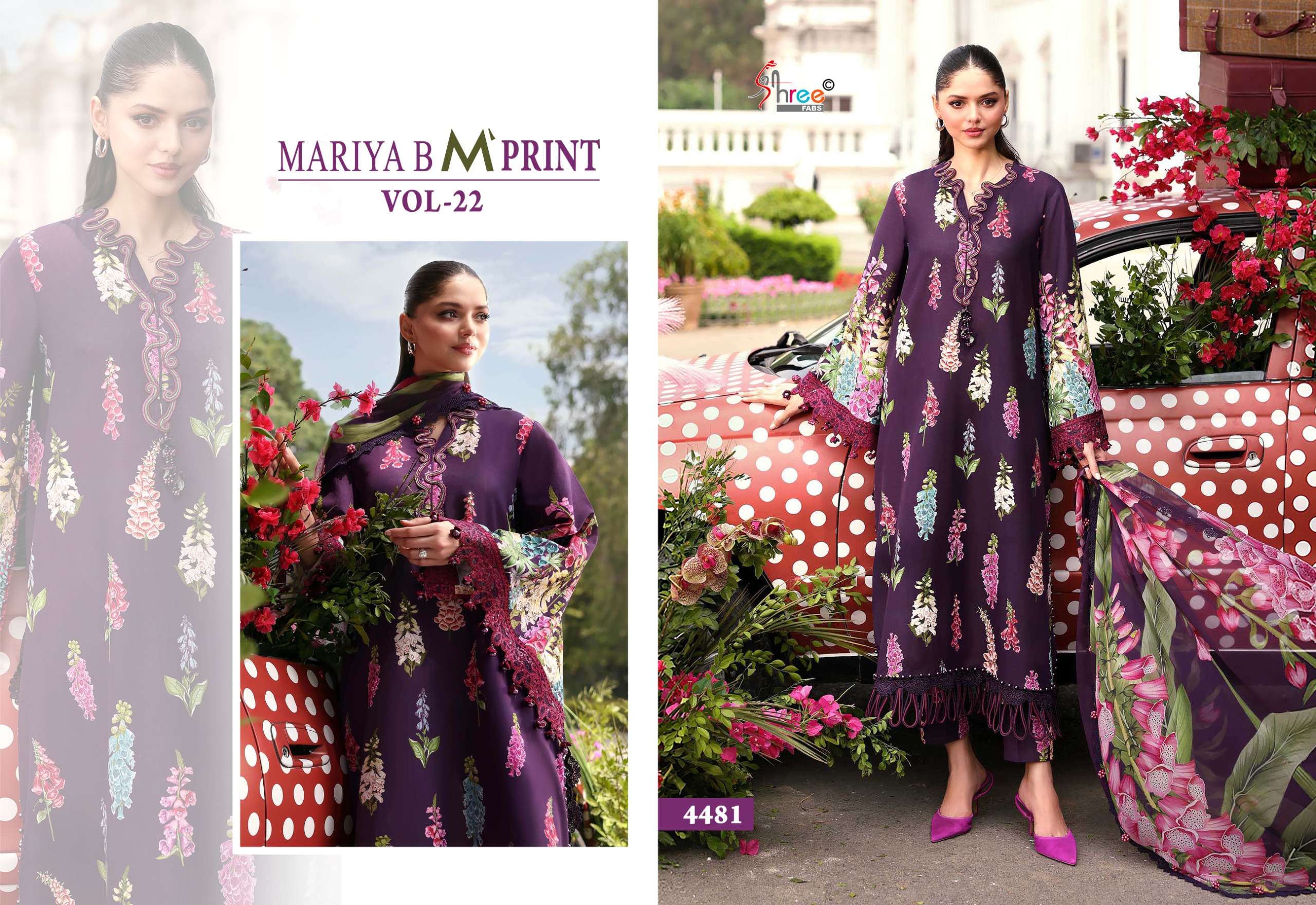 SHREE FABS MARIA B M PRINT VOL 22 COTTON HEAVY PATCH EMBROIDERY WORK SALWAR KAMEEZ 