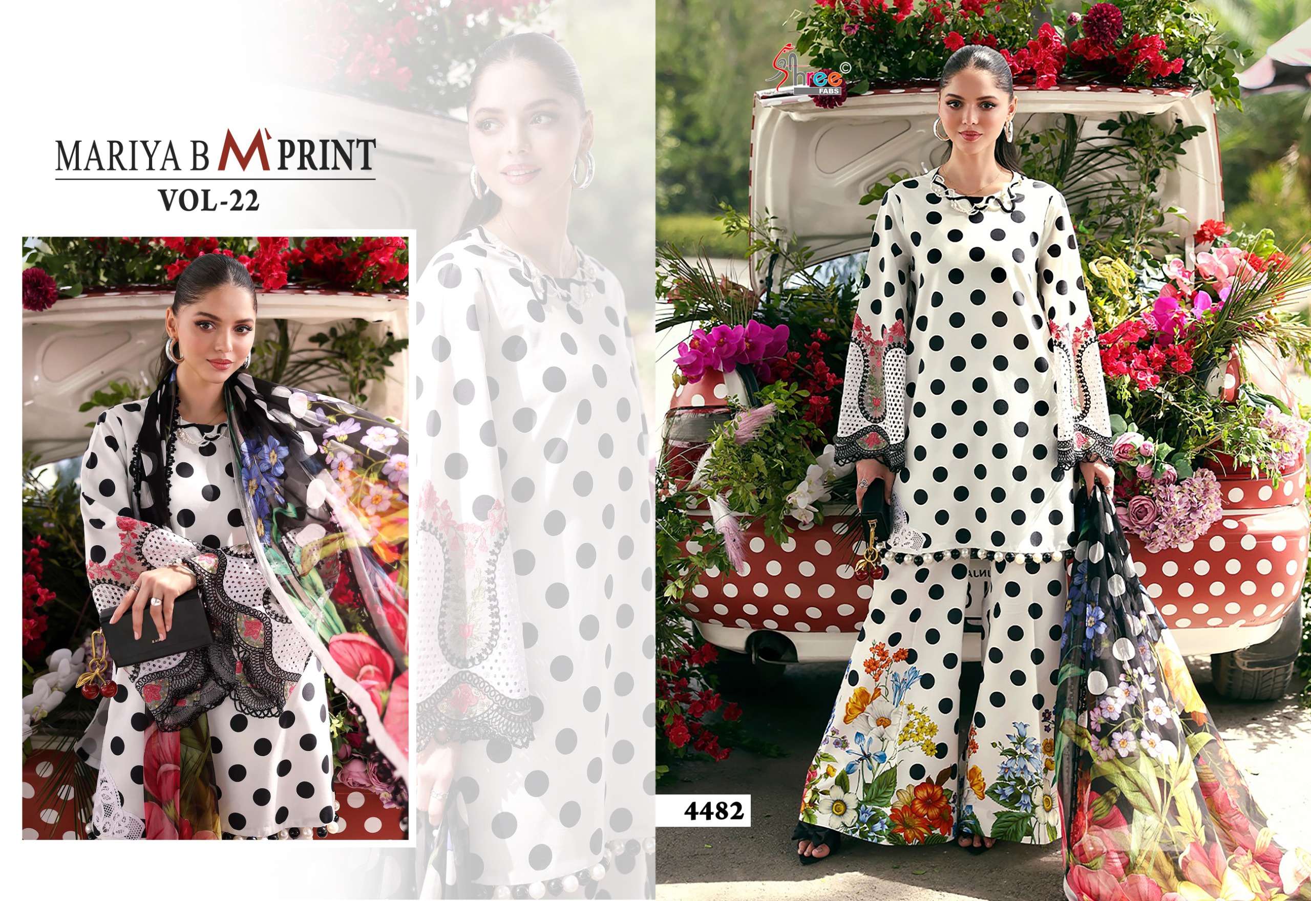 SHREE FABS MARIA B M PRINT VOL 22 COTTON HEAVY PATCH EMBROIDERY WORK SALWAR KAMEEZ 