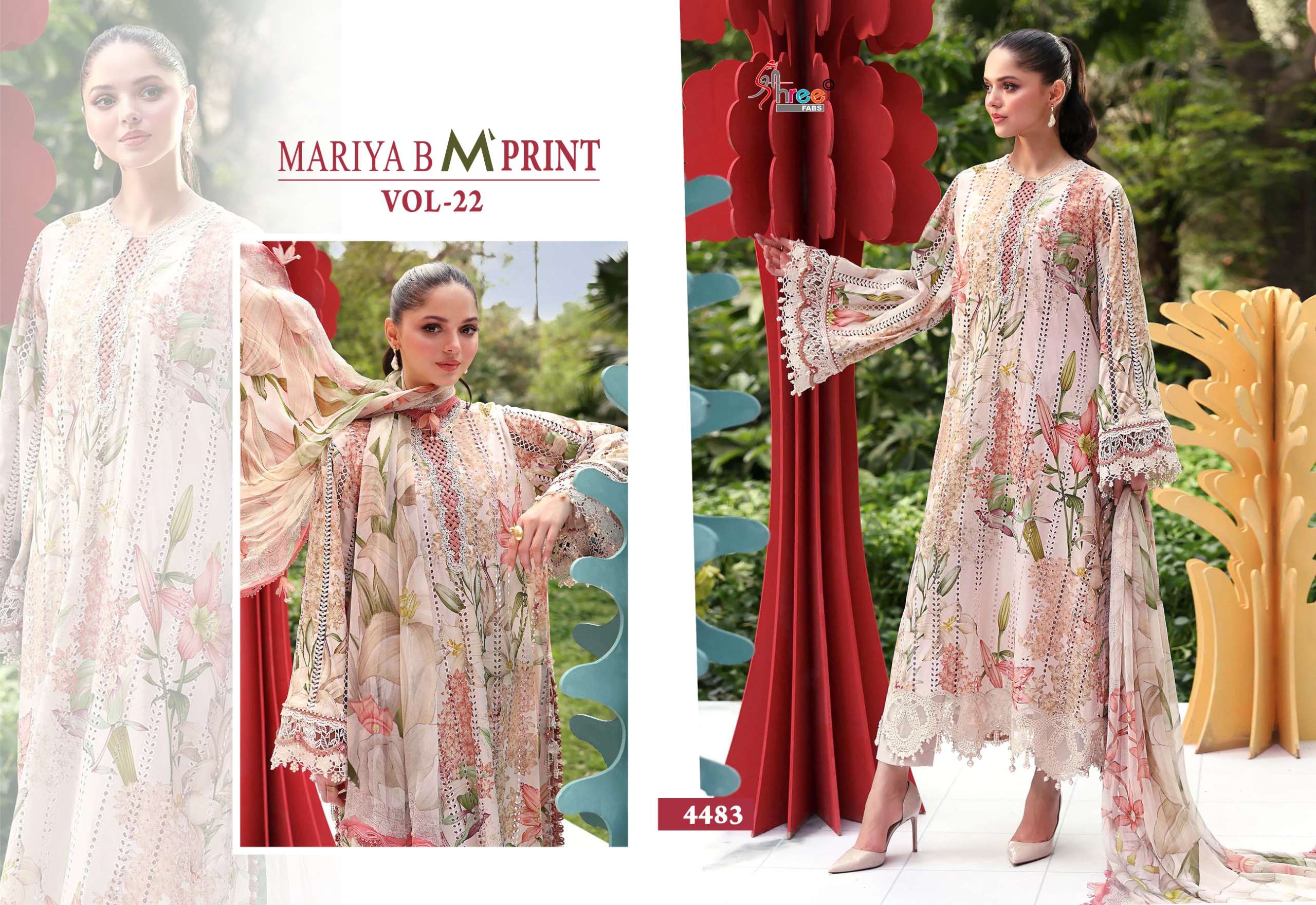 SHREE FABS MARIA B M PRINT VOL 22 COTTON HEAVY PATCH EMBROIDERY WORK SALWAR KAMEEZ 