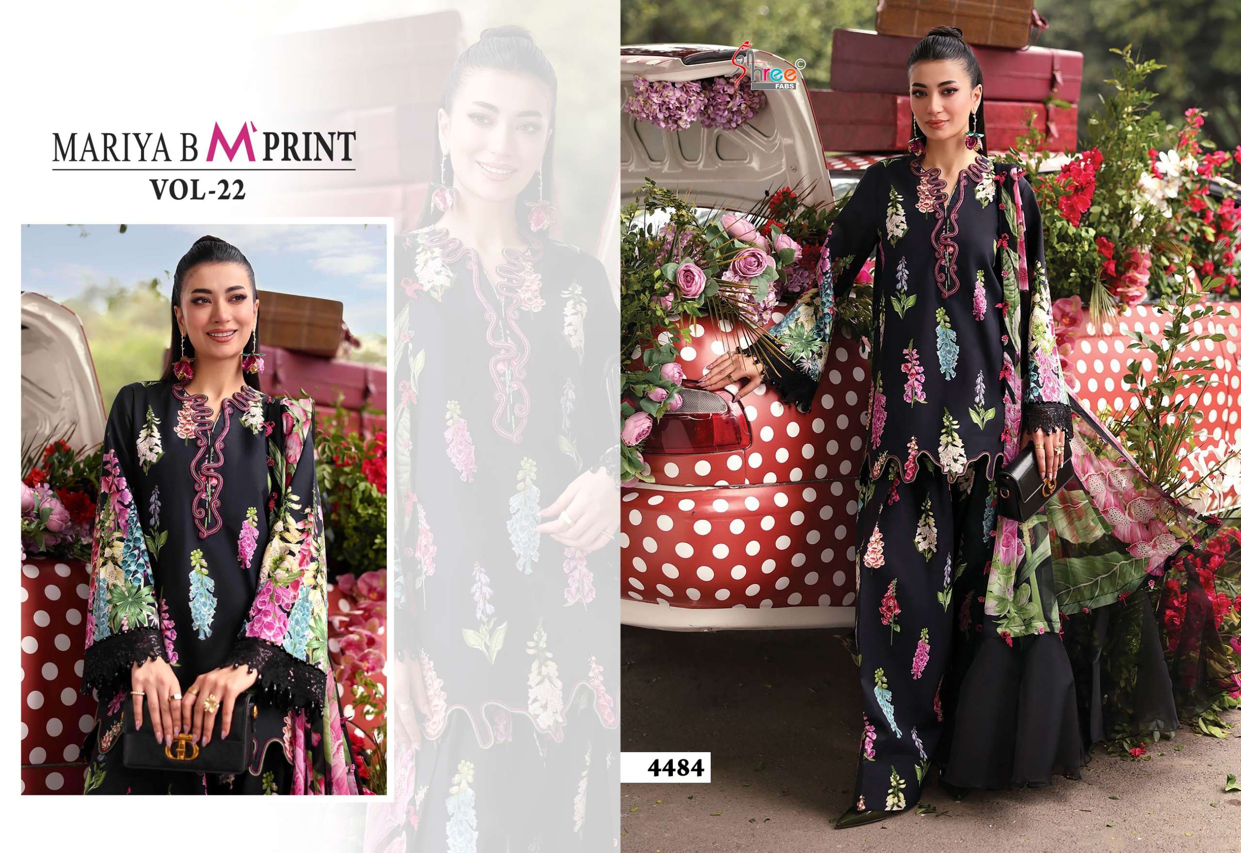 SHREE FABS MARIA B M PRINT VOL 22 COTTON HEAVY PATCH EMBROIDERY WORK SALWAR KAMEEZ 